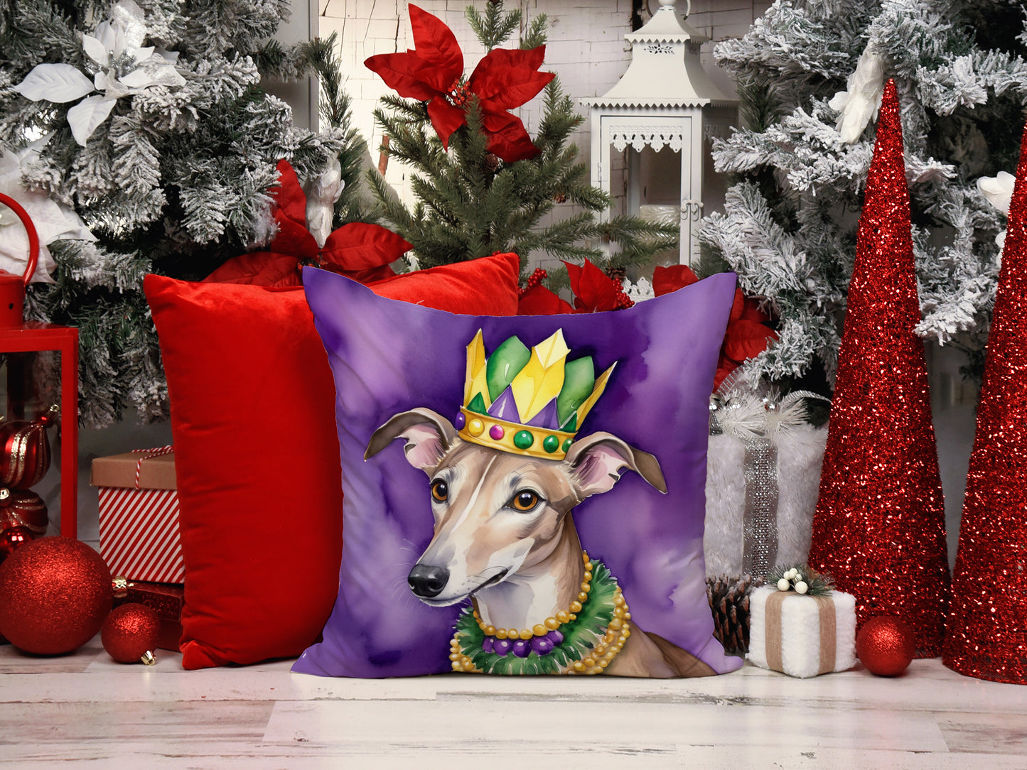 Greyhound King of Mardi Gras Throw Pillow