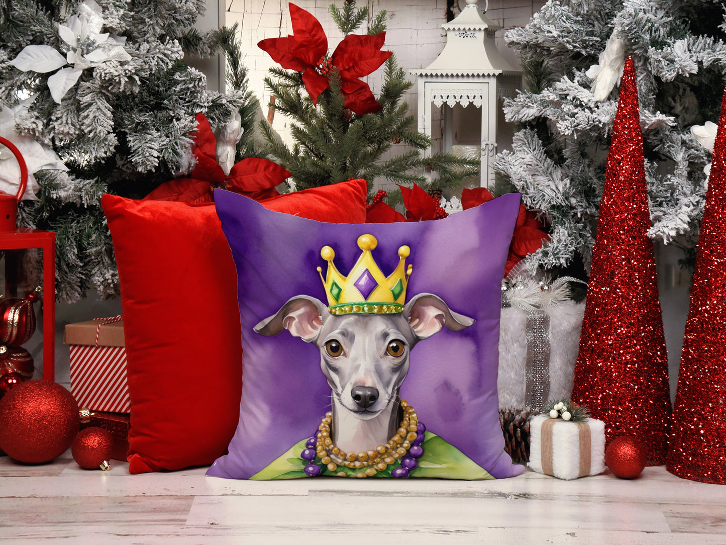 Italian Greyhound King of Mardi Gras Throw Pillow