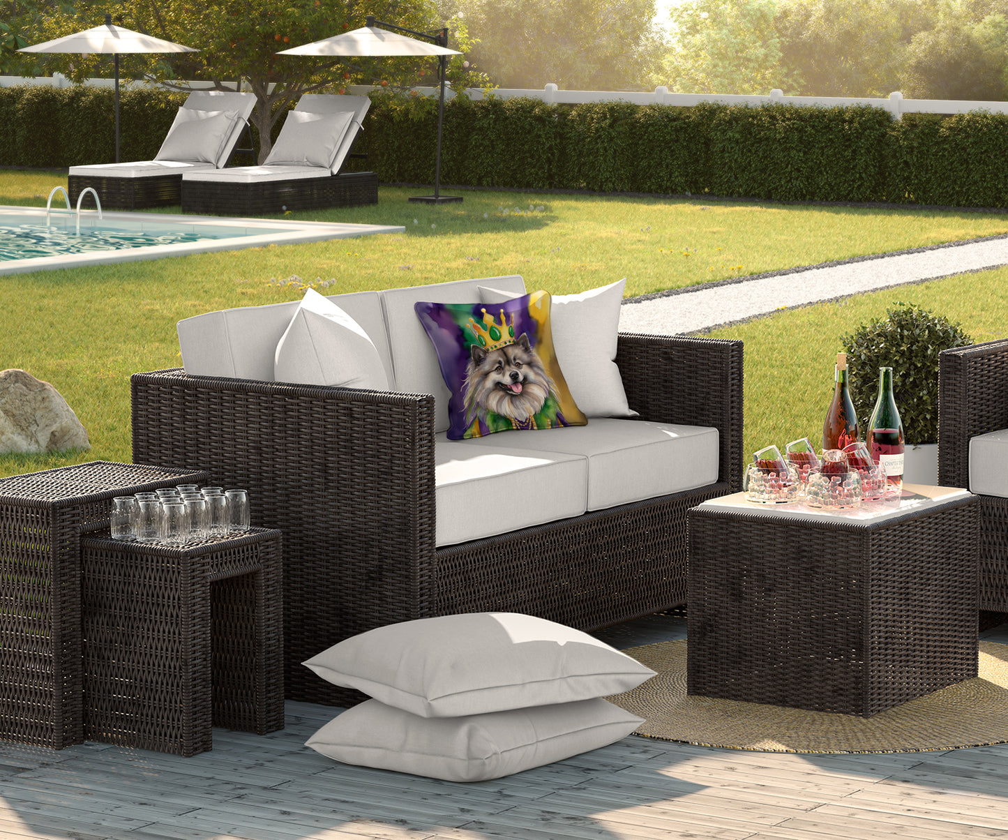 Keeshond King of Mardi Gras Throw Pillow