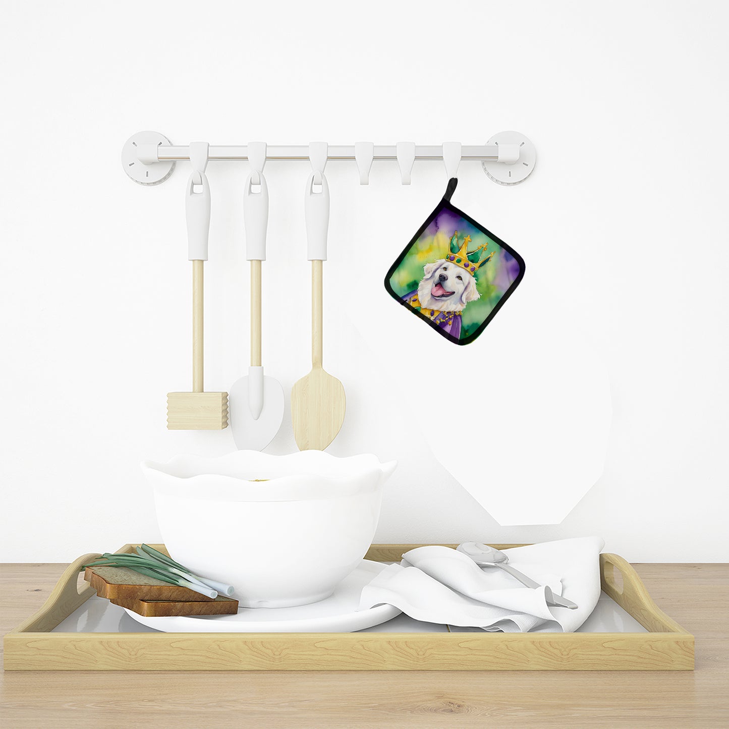 Kuvasz King of Mardi Gras Pair of Pot Holders