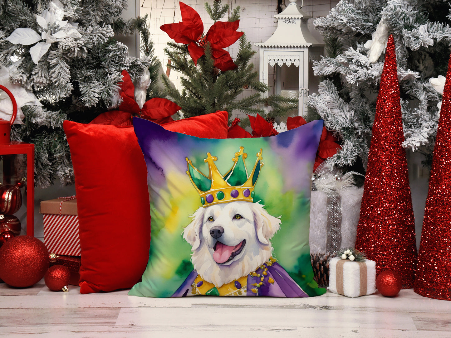 Kuvasz King of Mardi Gras Throw Pillow