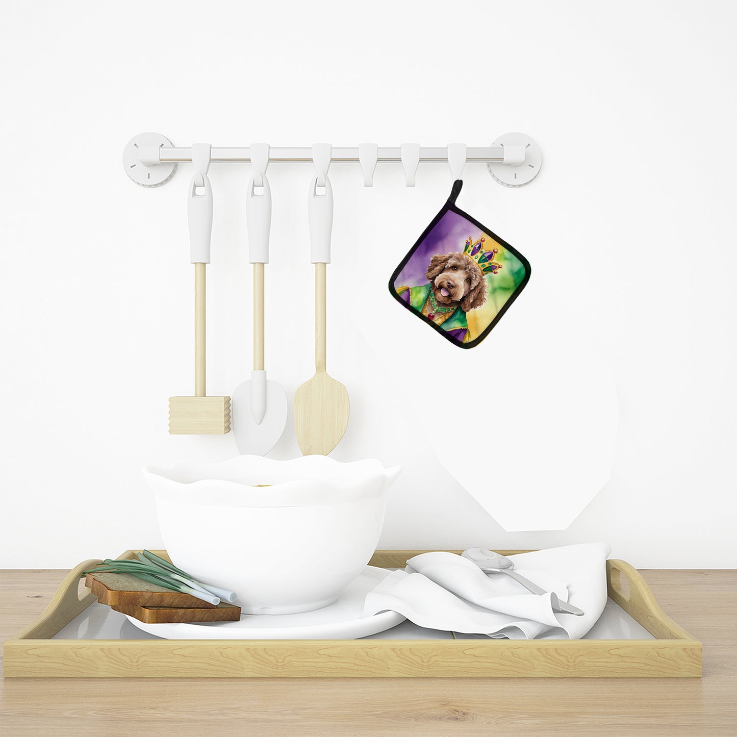 Labradoodle King of Mardi Gras Pair of Pot Holders