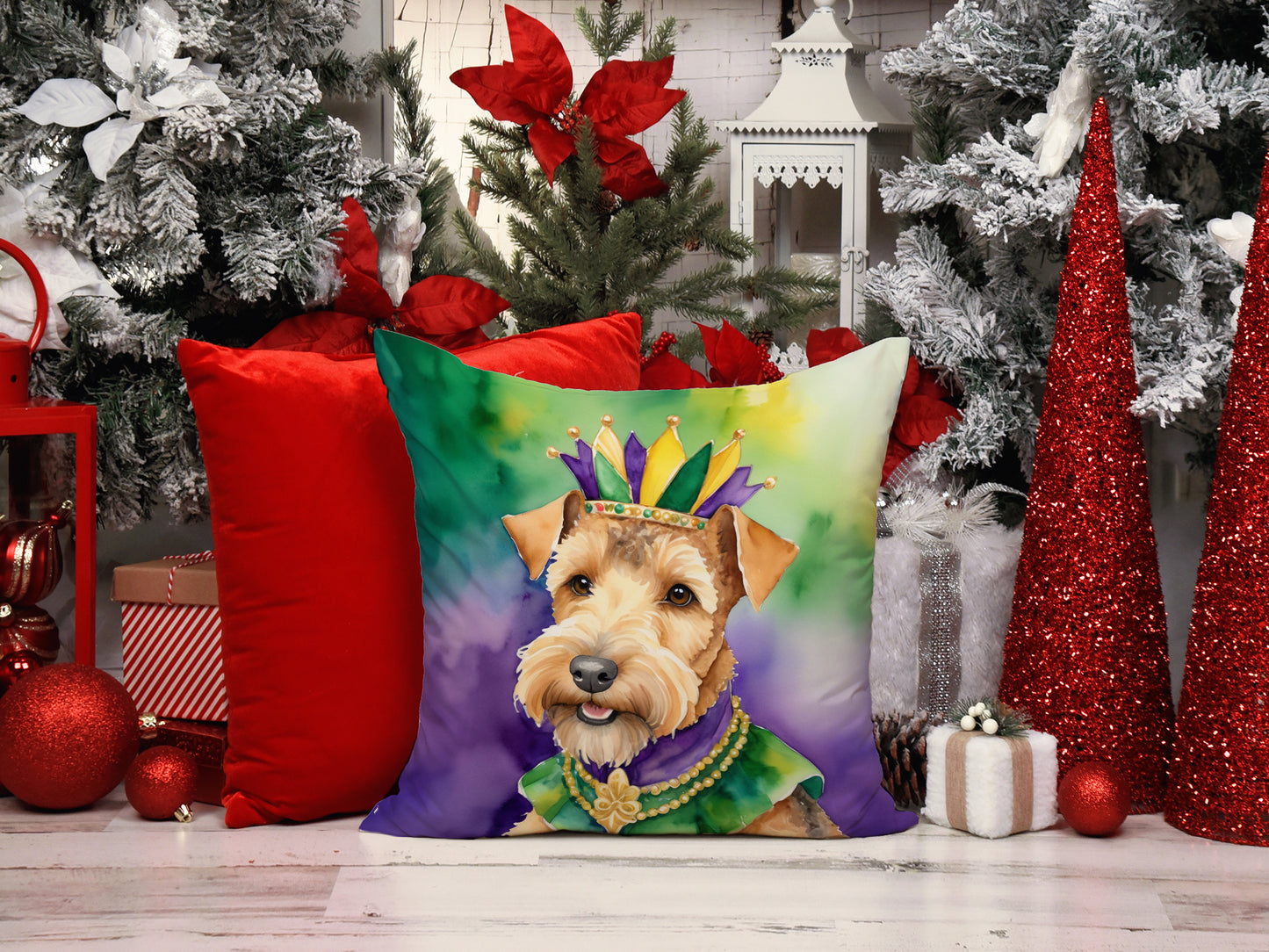 Lakeland Terrier King of Mardi Gras Throw Pillow