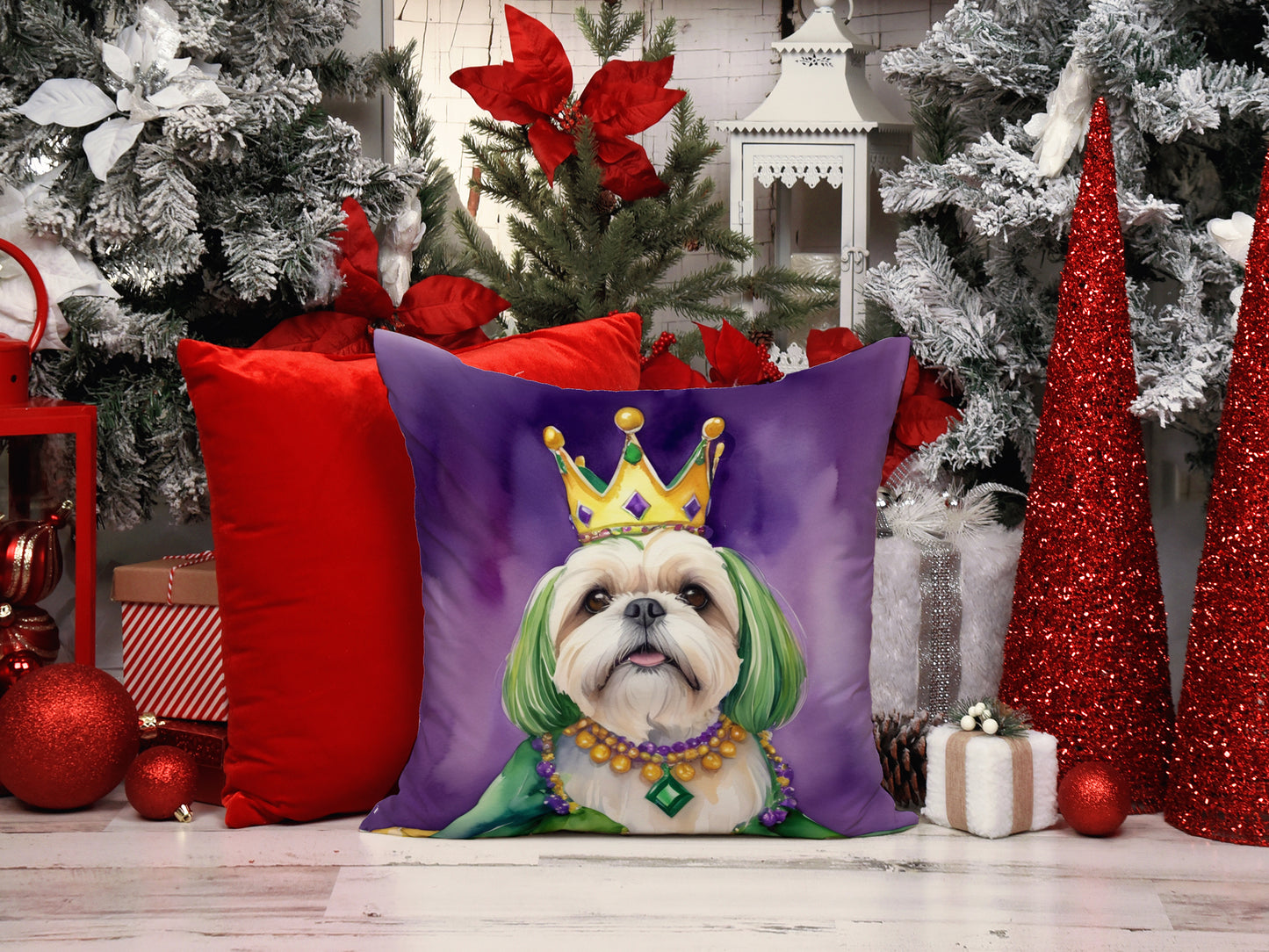 Lhasa Apso King of Mardi Gras Throw Pillow