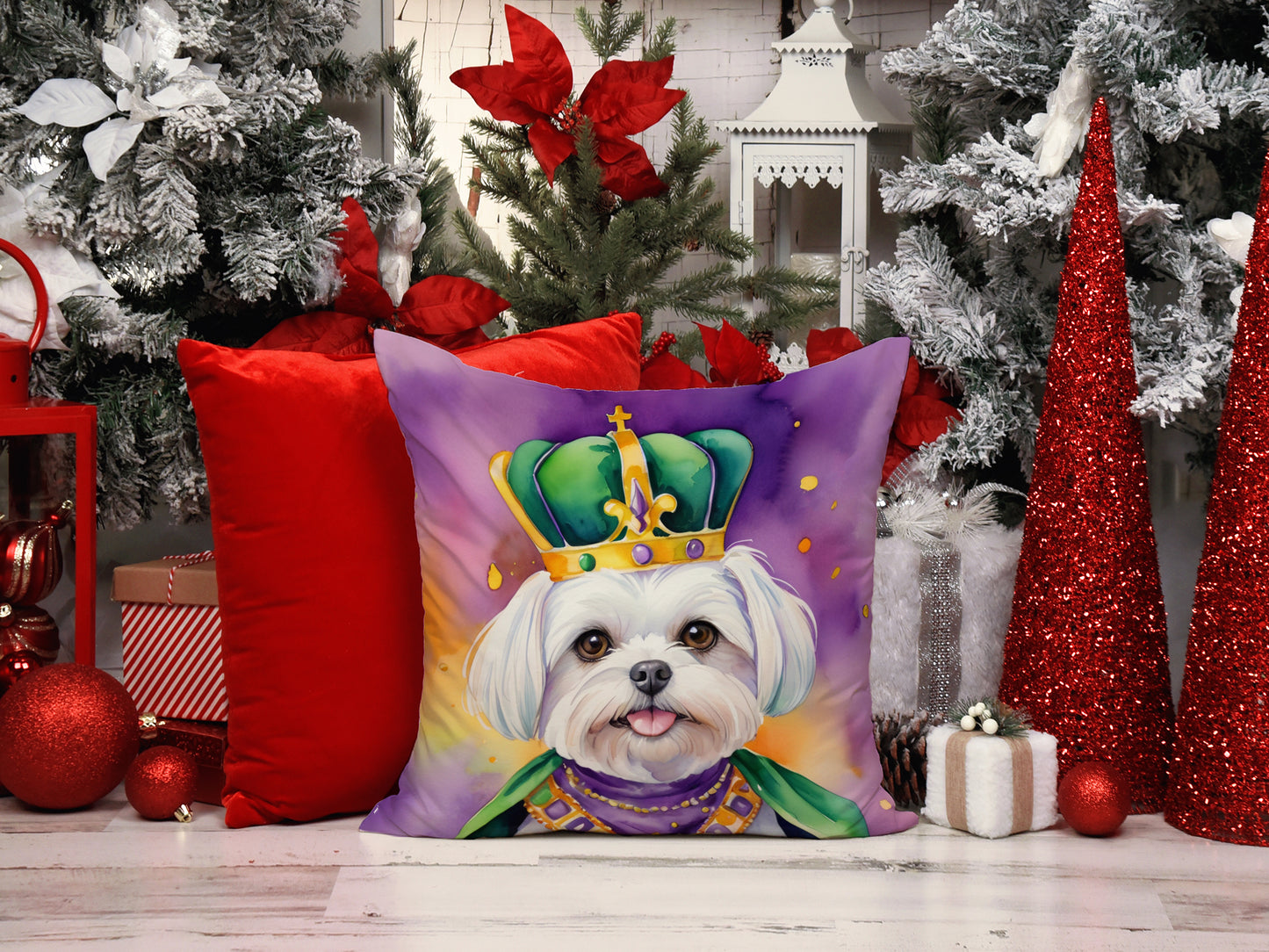 Maltese King of Mardi Gras Throw Pillow