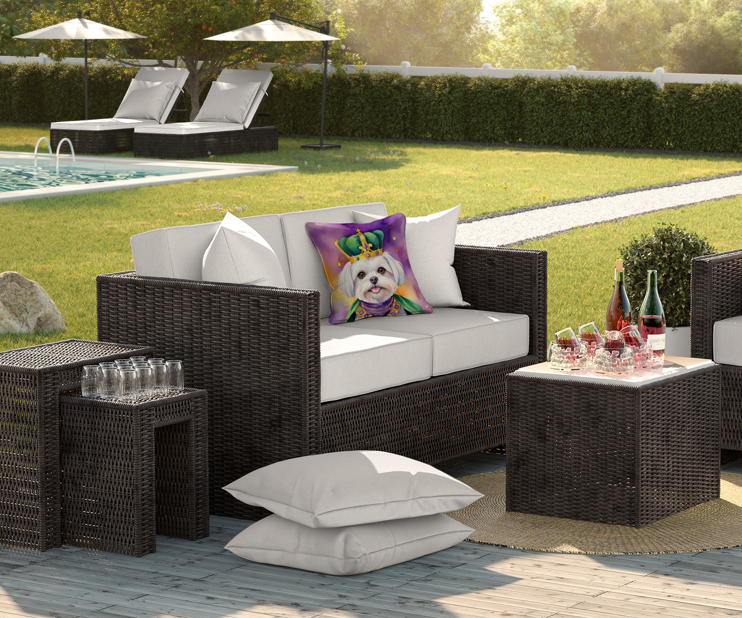 Maltese King of Mardi Gras Throw Pillow