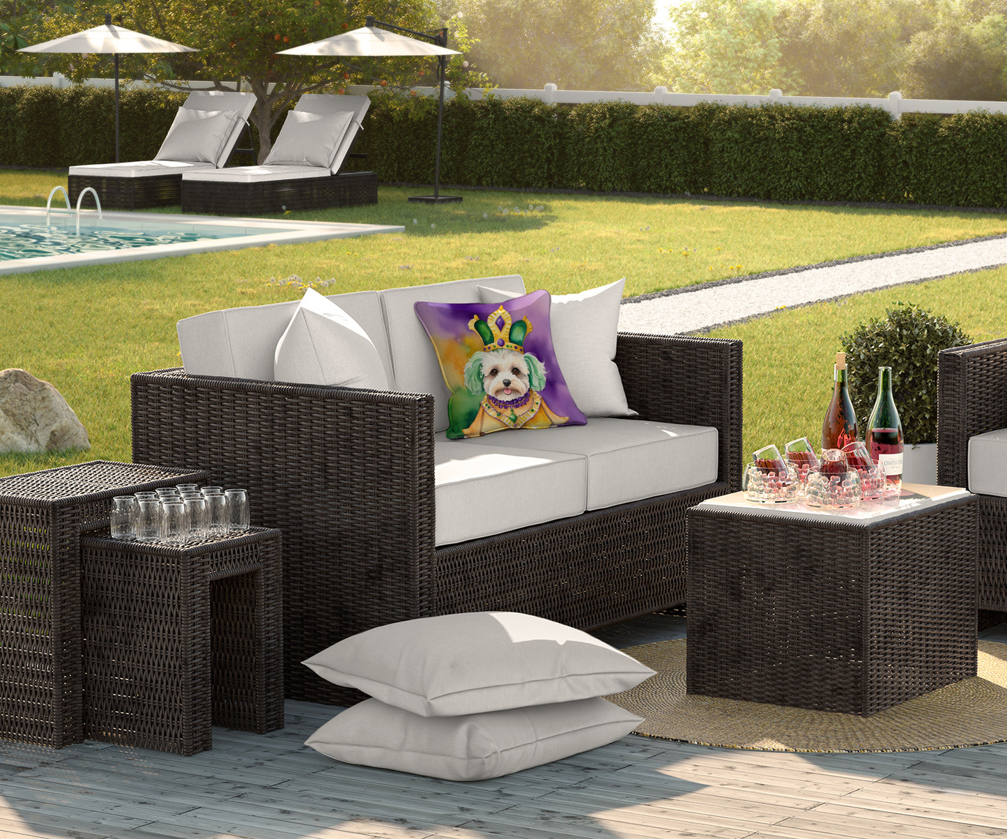 Maltipoo King of Mardi Gras Throw Pillow