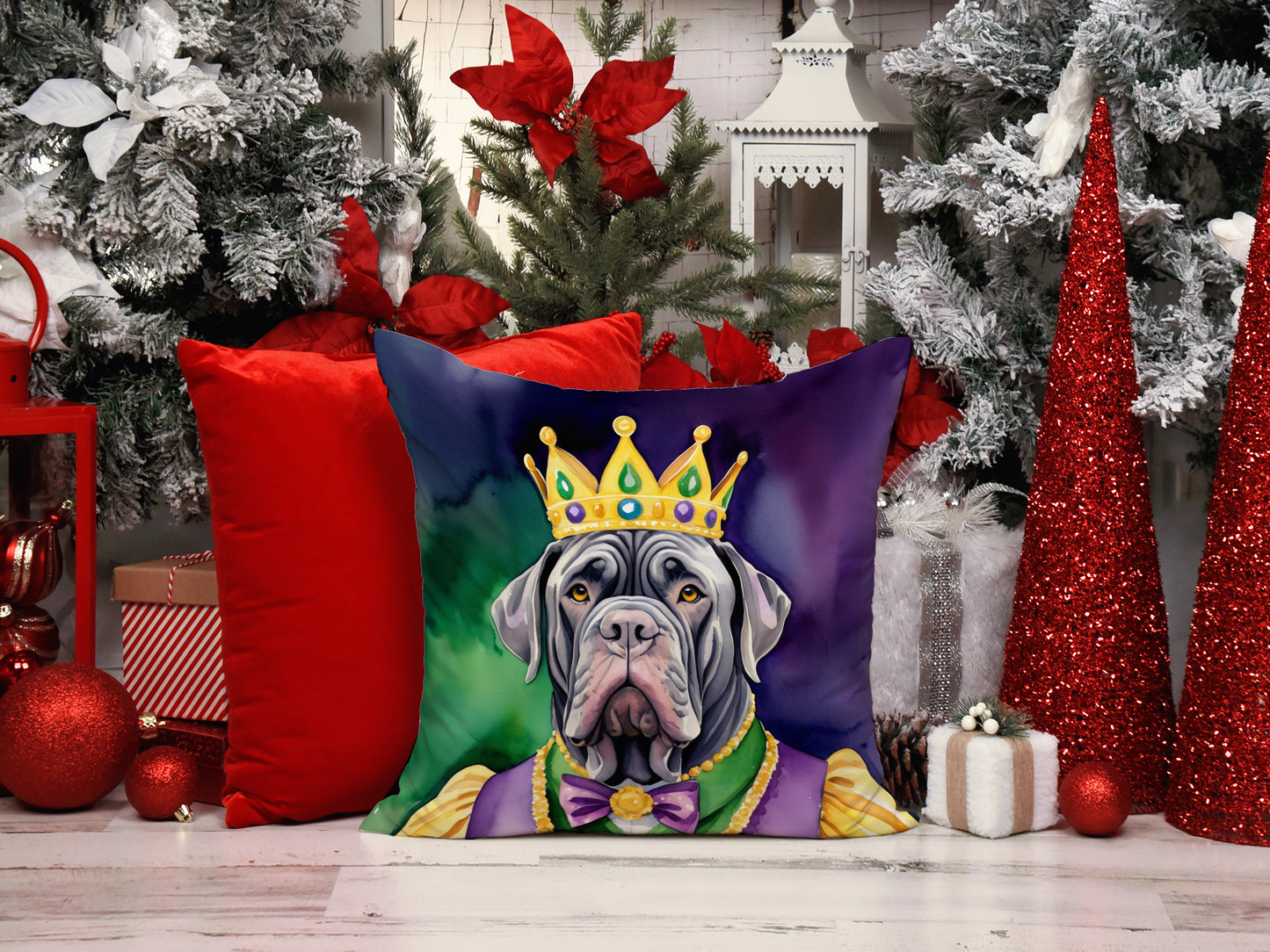 Neapolitan Mastiff King of Mardi Gras Throw Pillow