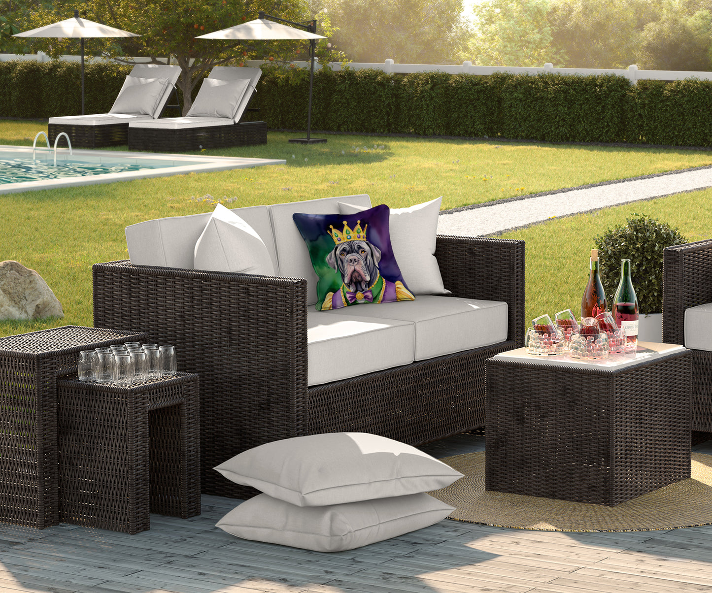 Neapolitan Mastiff King of Mardi Gras Throw Pillow