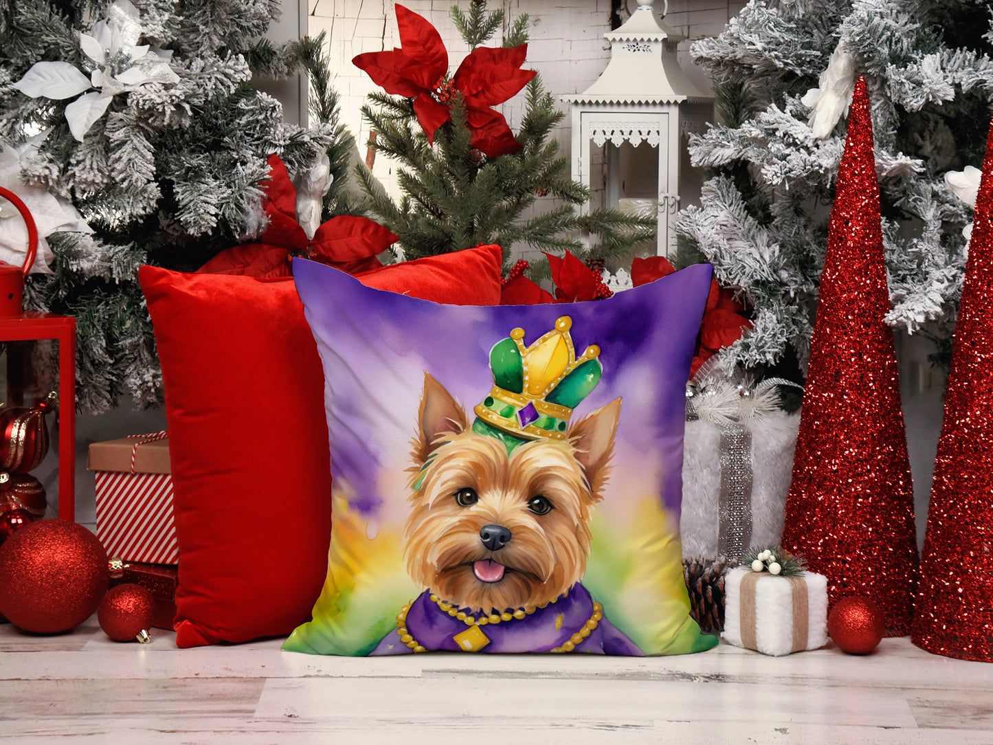 Norwich Terrier King of Mardi Gras Throw Pillow