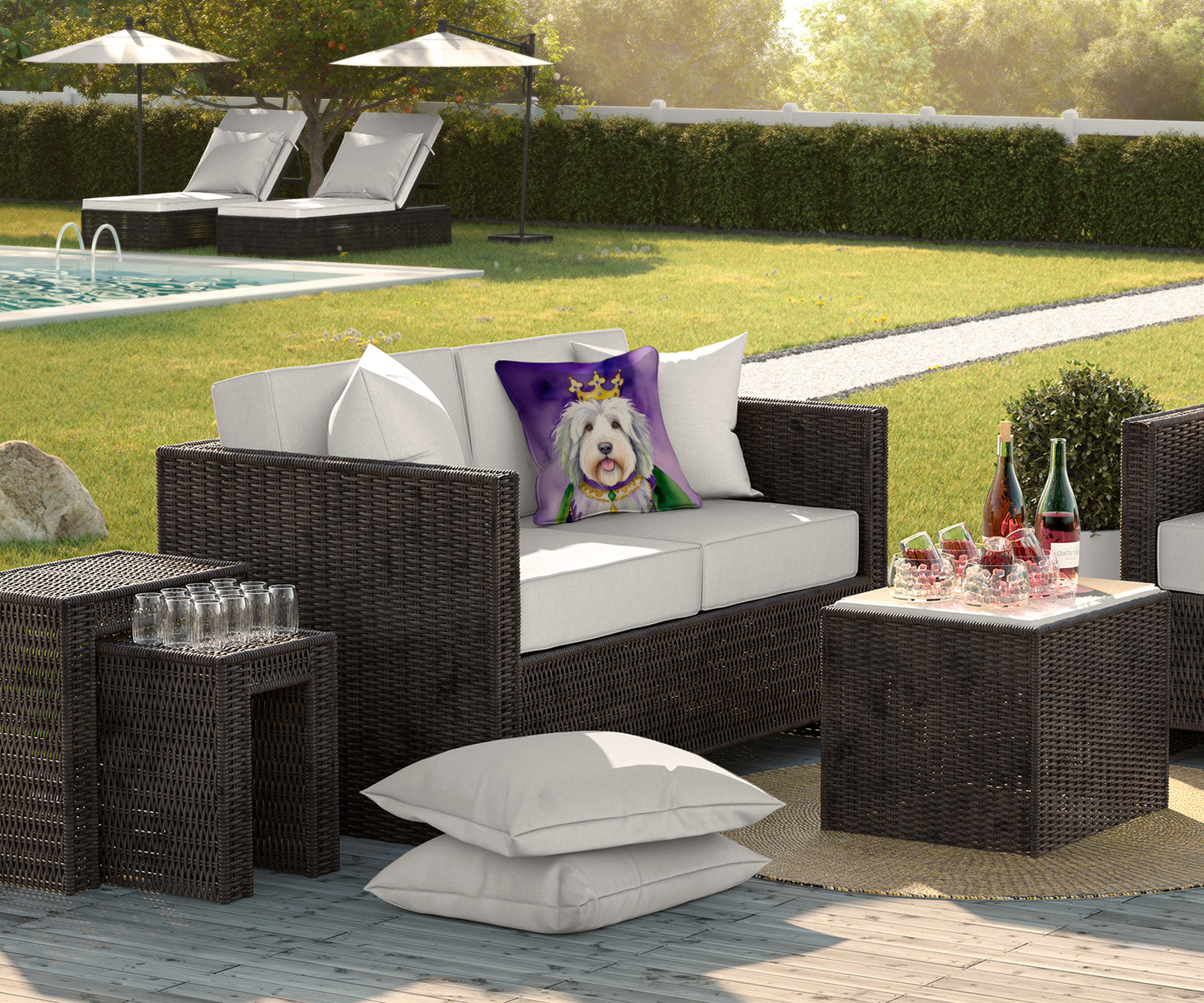 Old English Sheepdog King of Mardi Gras Throw Pillow