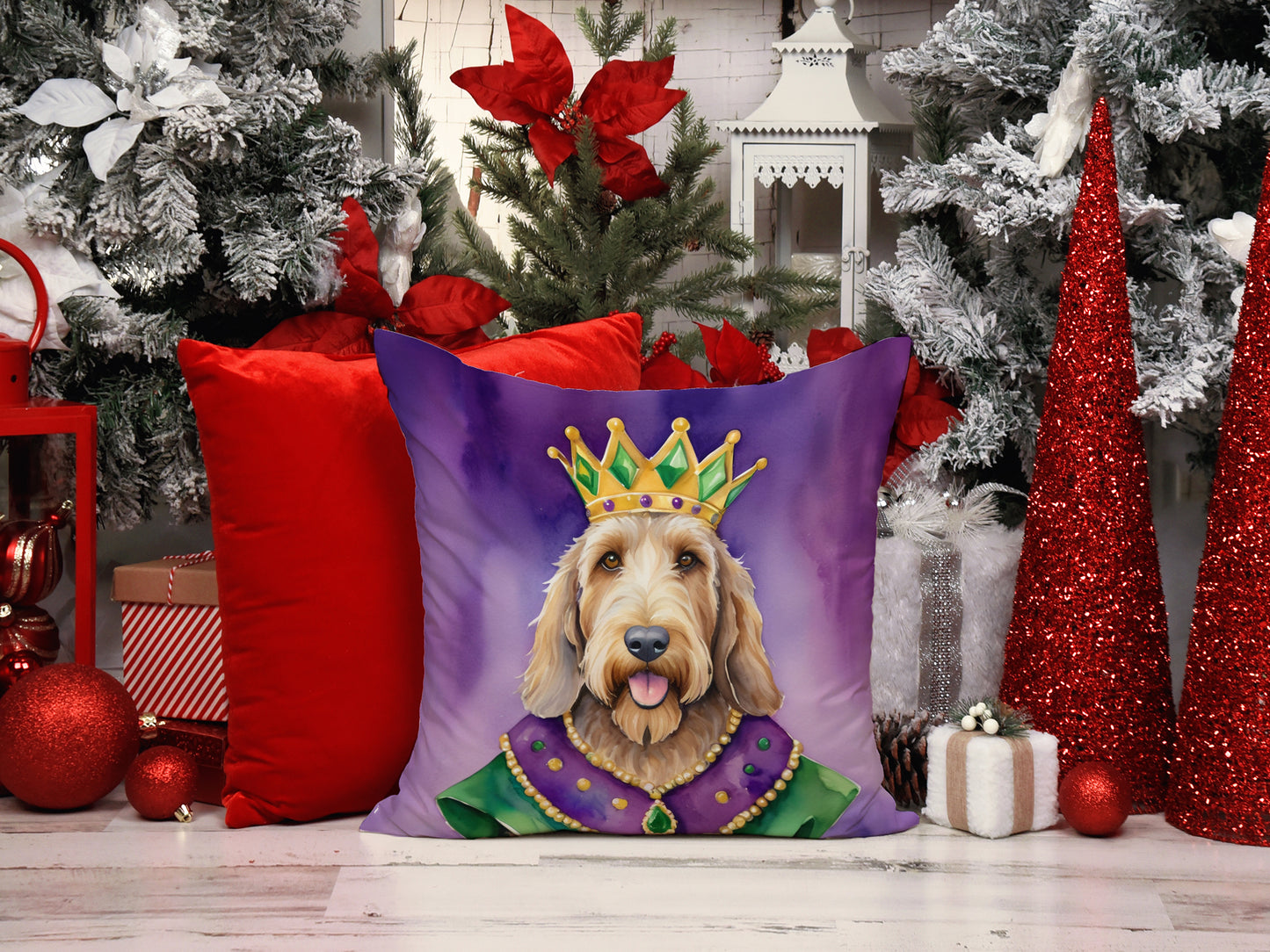 Otterhound King of Mardi Gras Throw Pillow