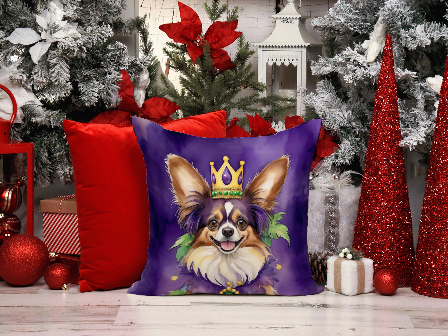 Papillon King of Mardi Gras Throw Pillow