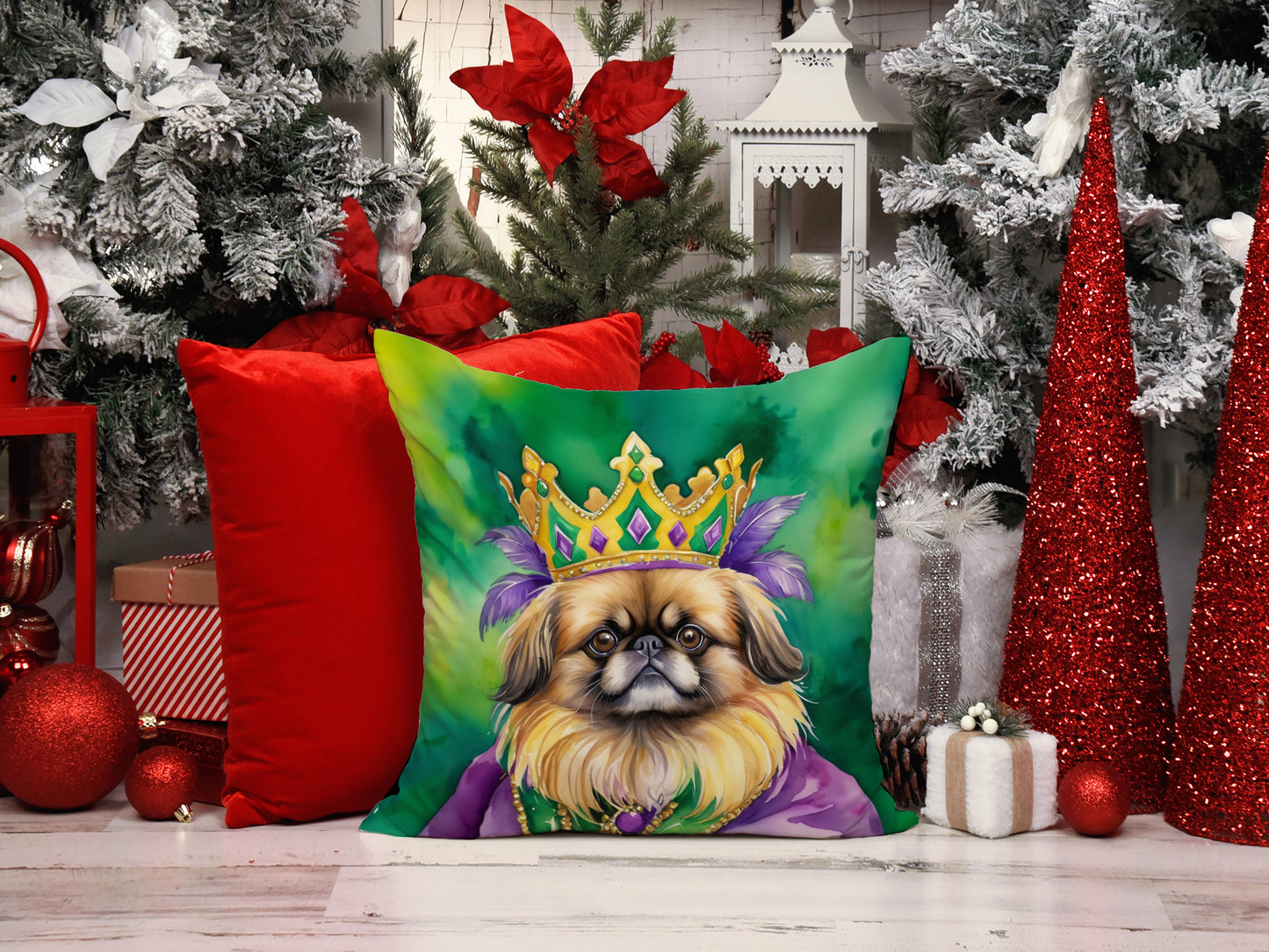 Pekingese King of Mardi Gras Throw Pillow