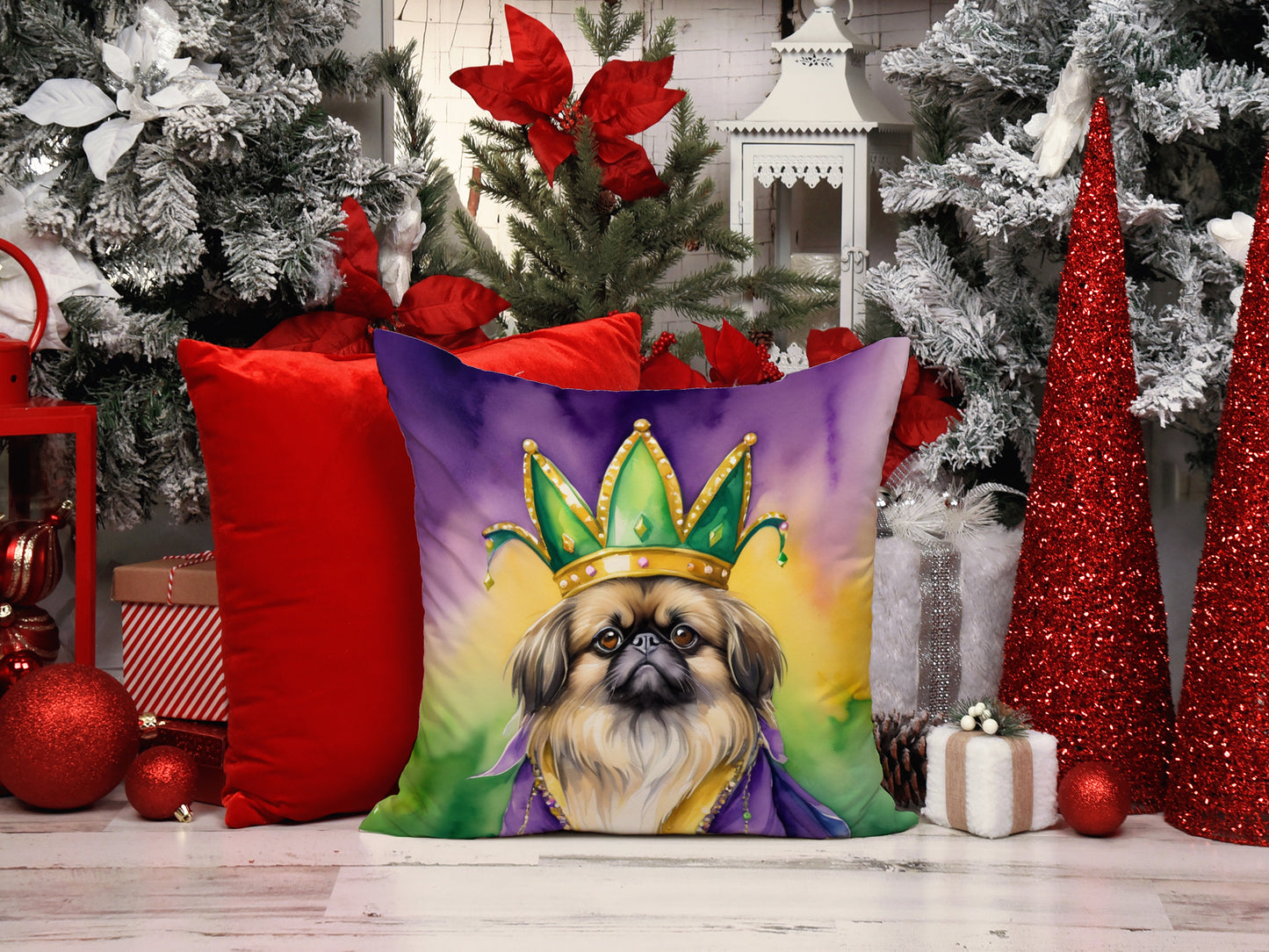 Pekingese King of Mardi Gras Throw Pillow