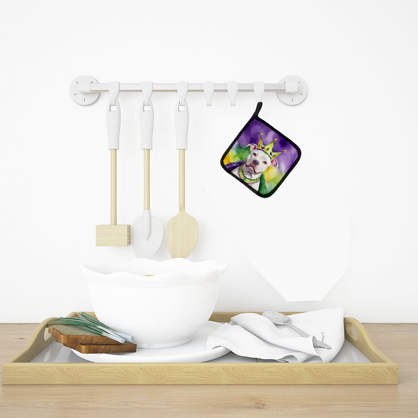 Pit Bull Terrier King of Mardi Gras Pair of Pot Holders