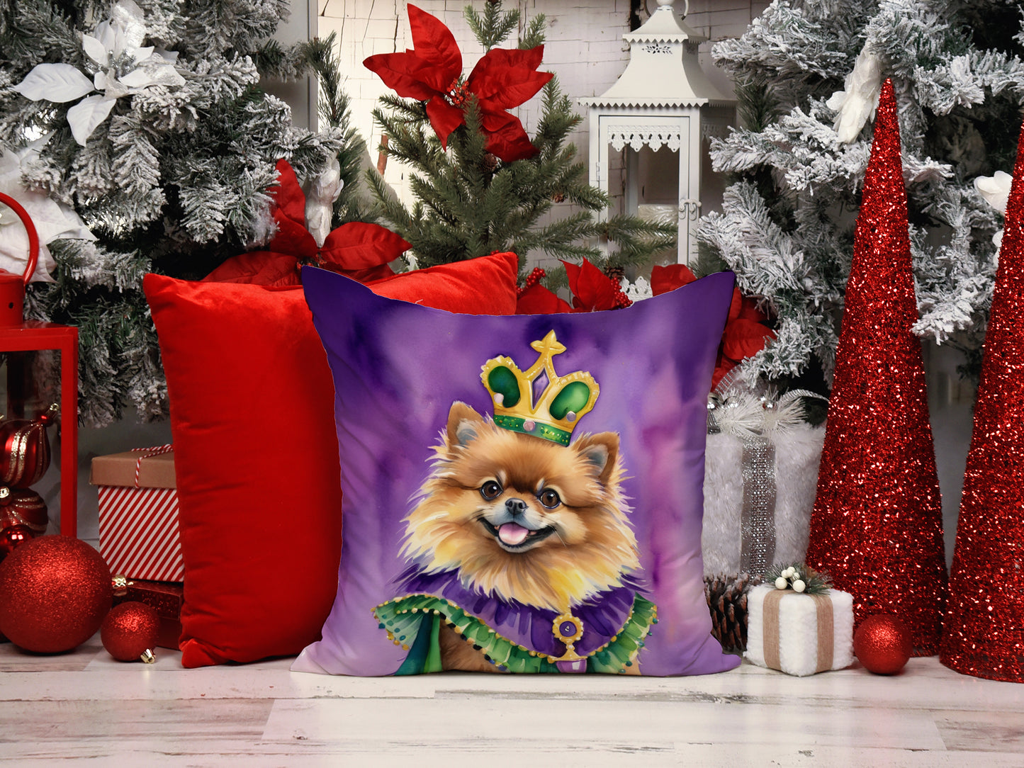 Pomeranian King of Mardi Gras Throw Pillow