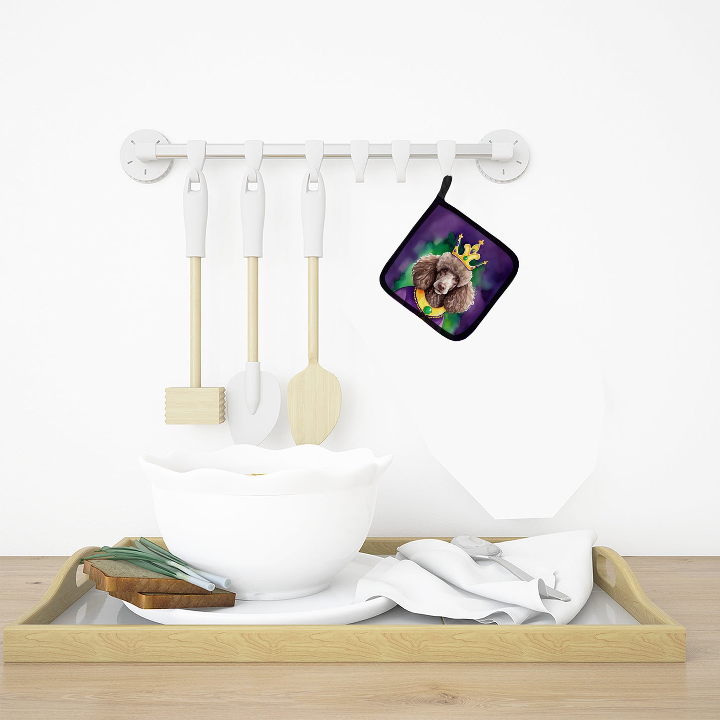Chocolate Poodle King of Mardi Gras Pair of Pot Holders