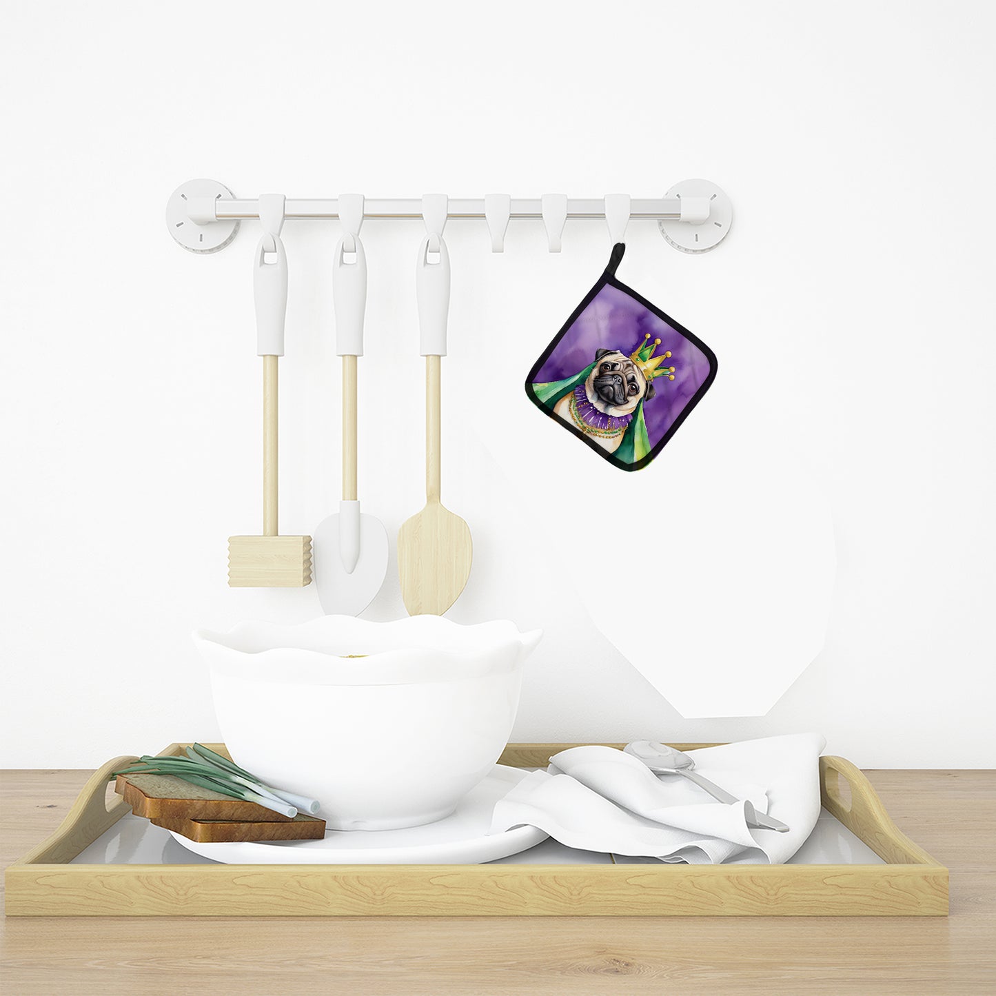 Pug King of Mardi Gras Pair of Pot Holders