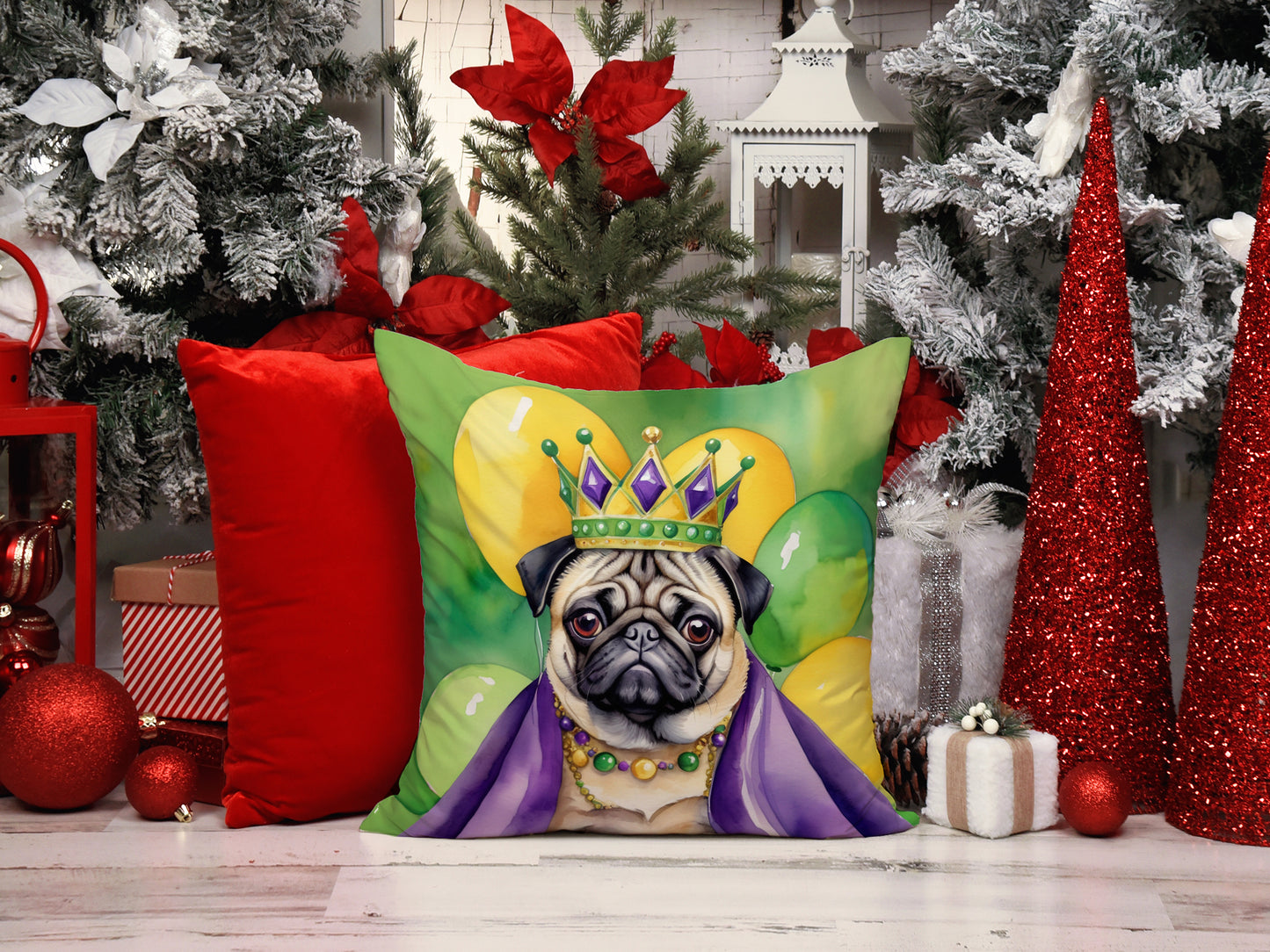 Pug King of Mardi Gras Throw Pillow