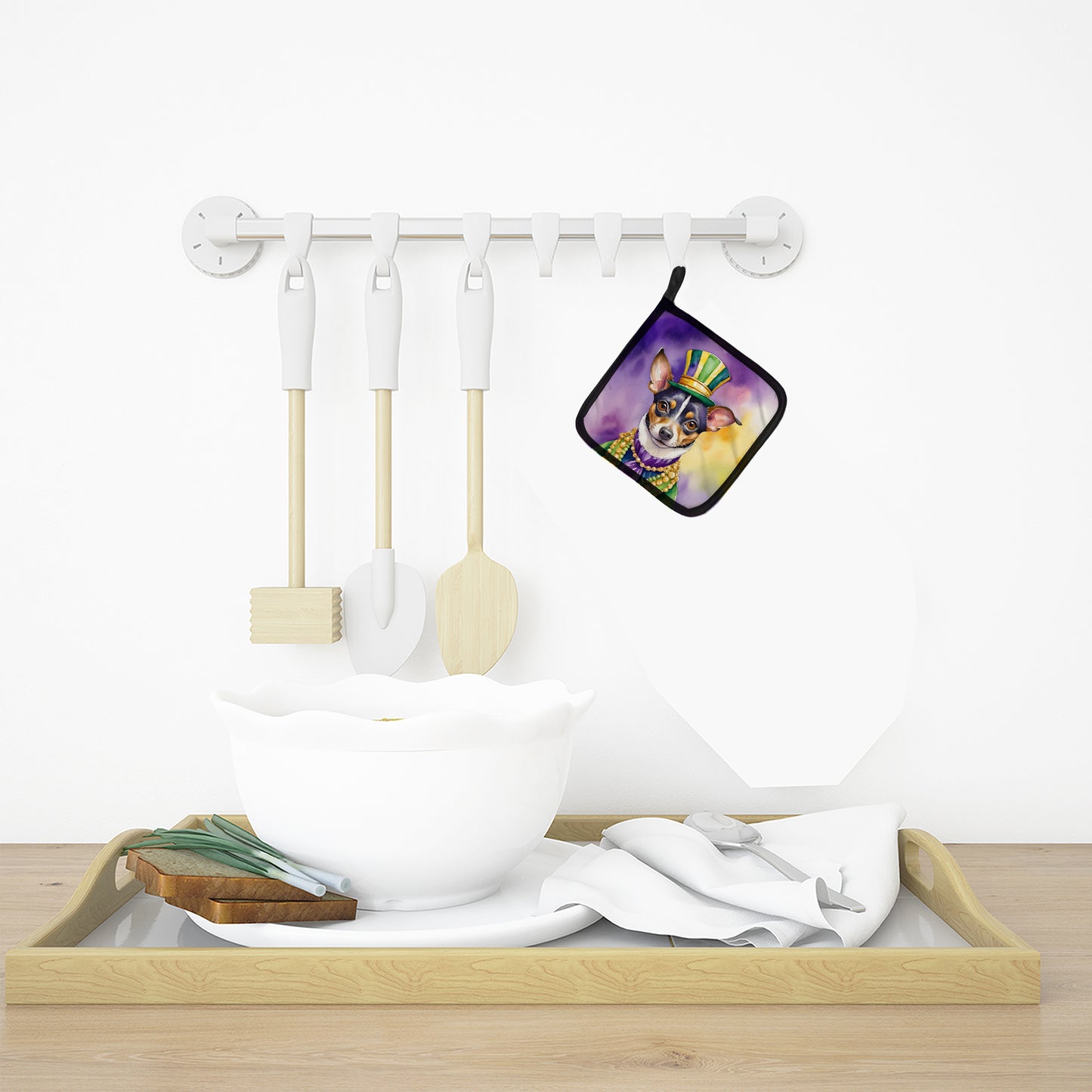 Rat Terrier King of Mardi Gras Pair of Pot Holders