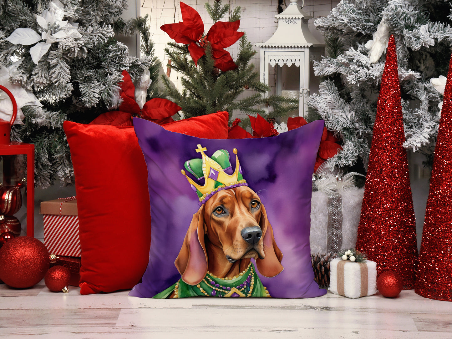 Redbone Coonhound King of Mardi Gras Throw Pillow