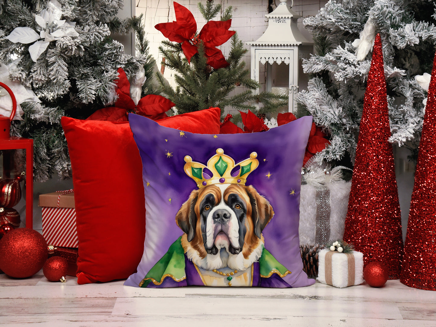 Saint Bernard King of Mardi Gras Throw Pillow