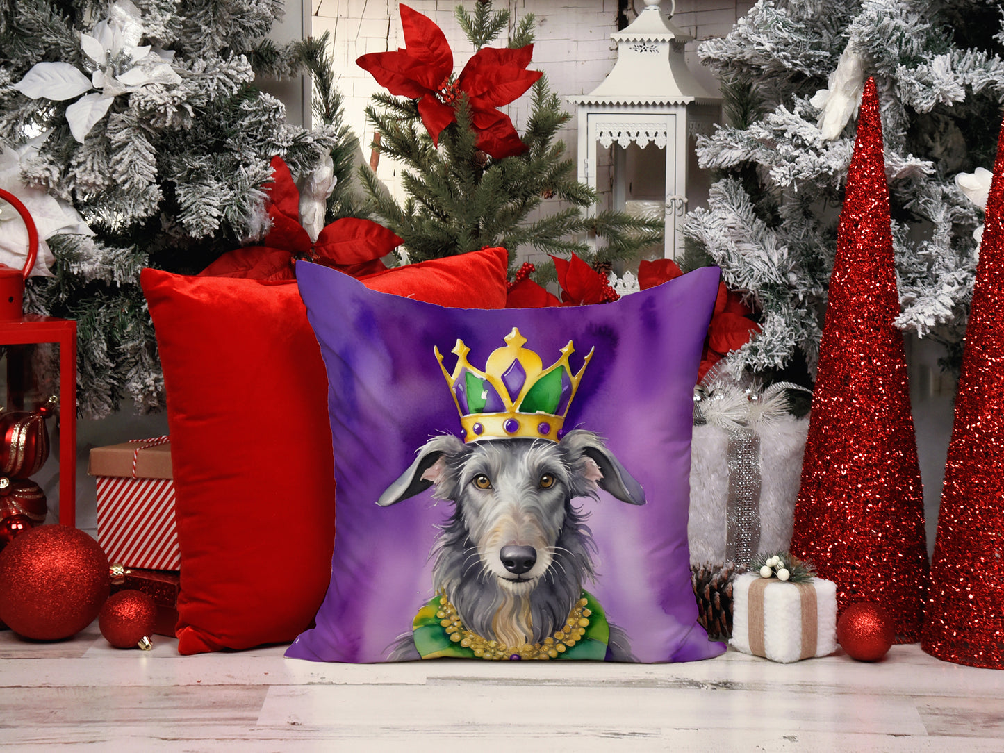 Scottish Deerhound King of Mardi Gras Throw Pillow