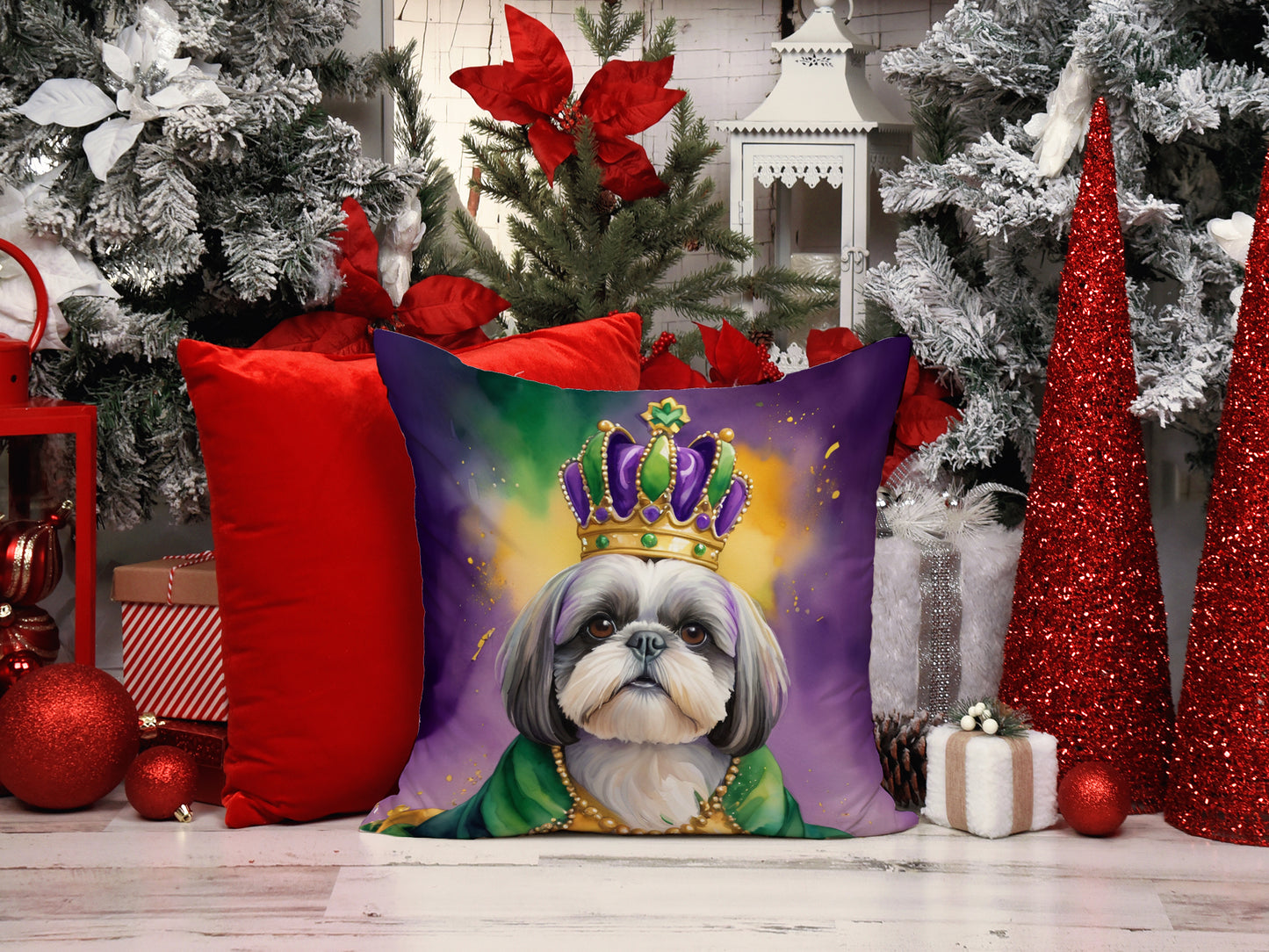 Shih Tzu King of Mardi Gras Throw Pillow