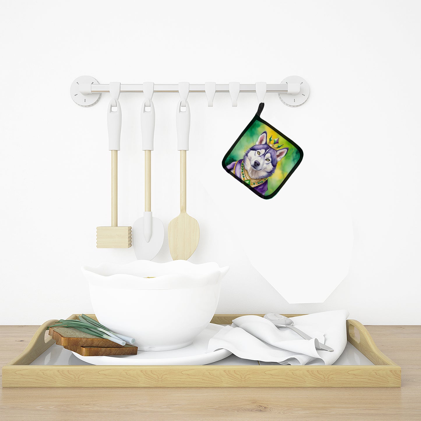 Siberian Husky King of Mardi Gras Pair of Pot Holders