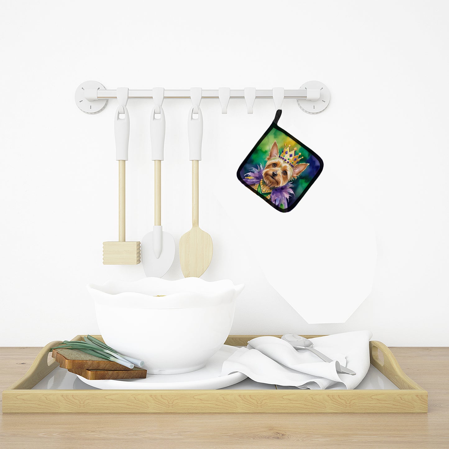 Silky Terrier King of Mardi Gras Pair of Pot Holders