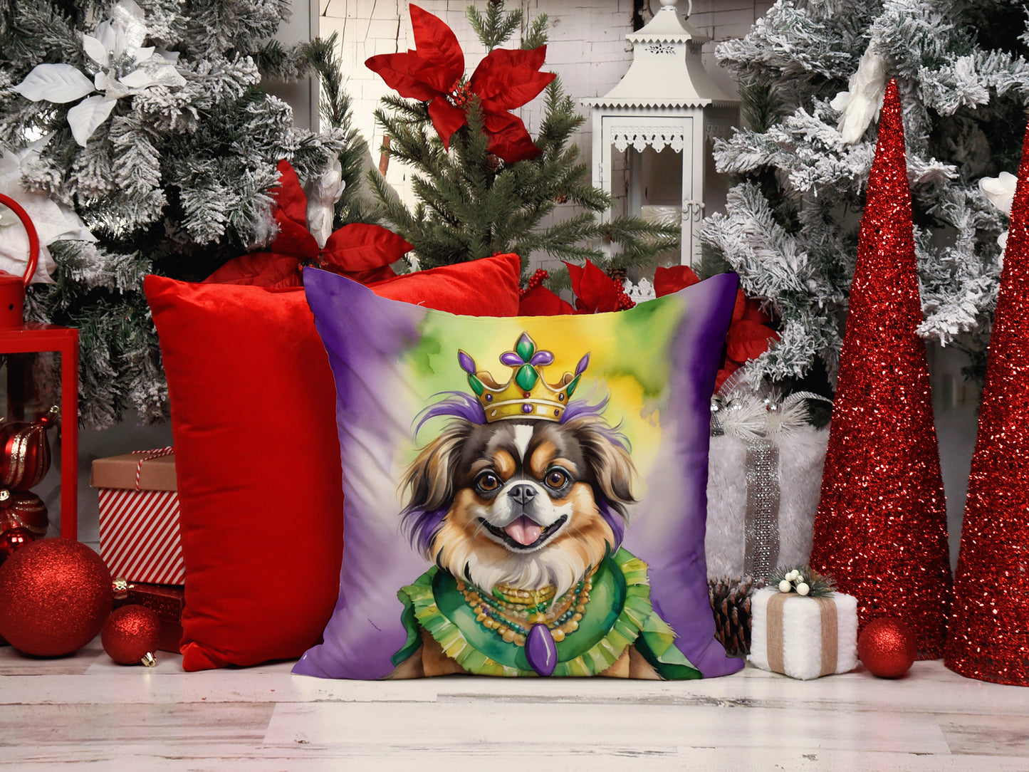 Tibetan Spaniel King of Mardi Gras Throw Pillow