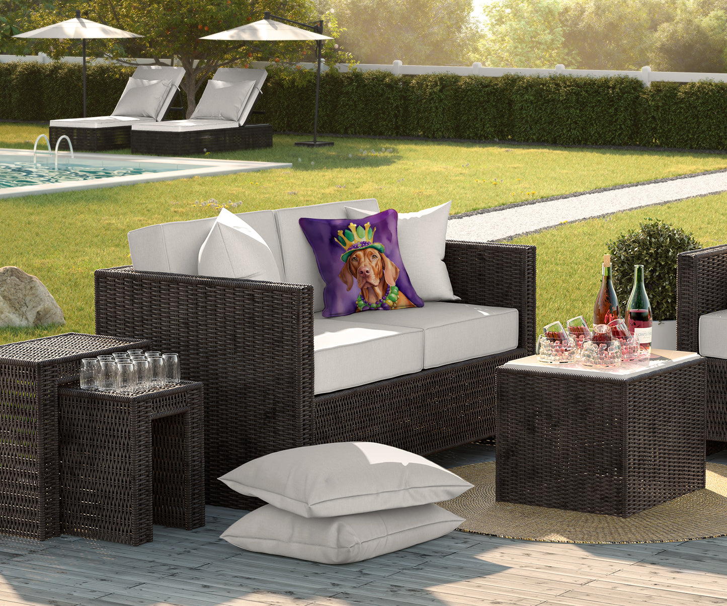 Vizsla King of Mardi Gras Throw Pillow