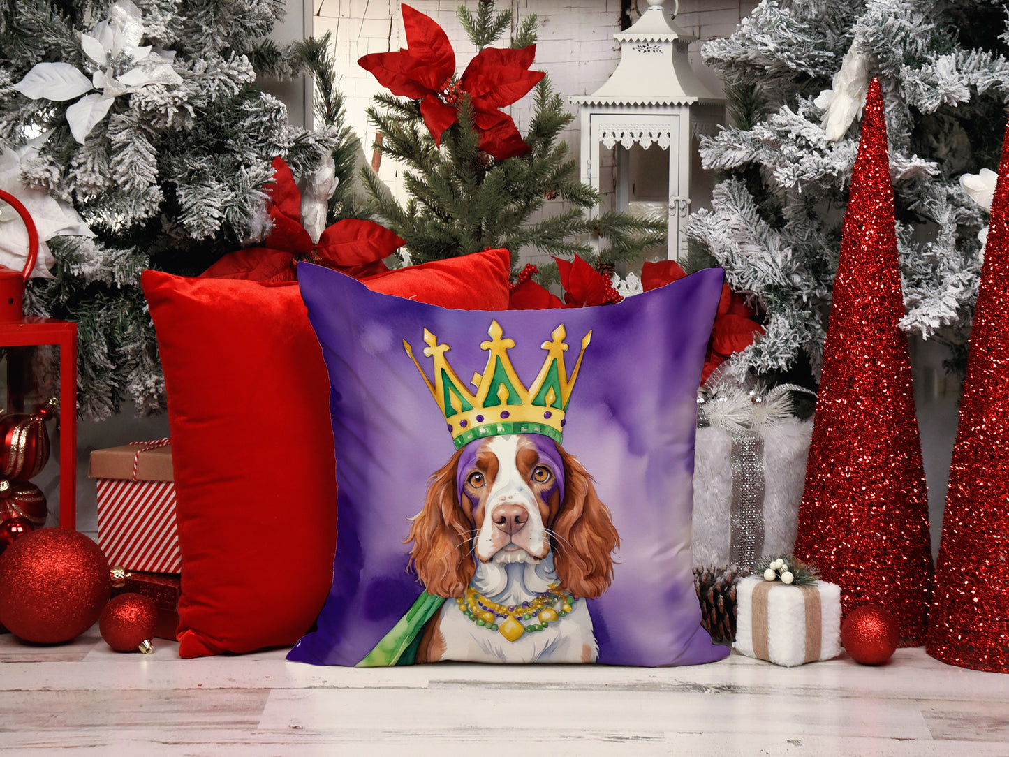 Welsh Springer Spaniel King of Mardi Gras Throw Pillow