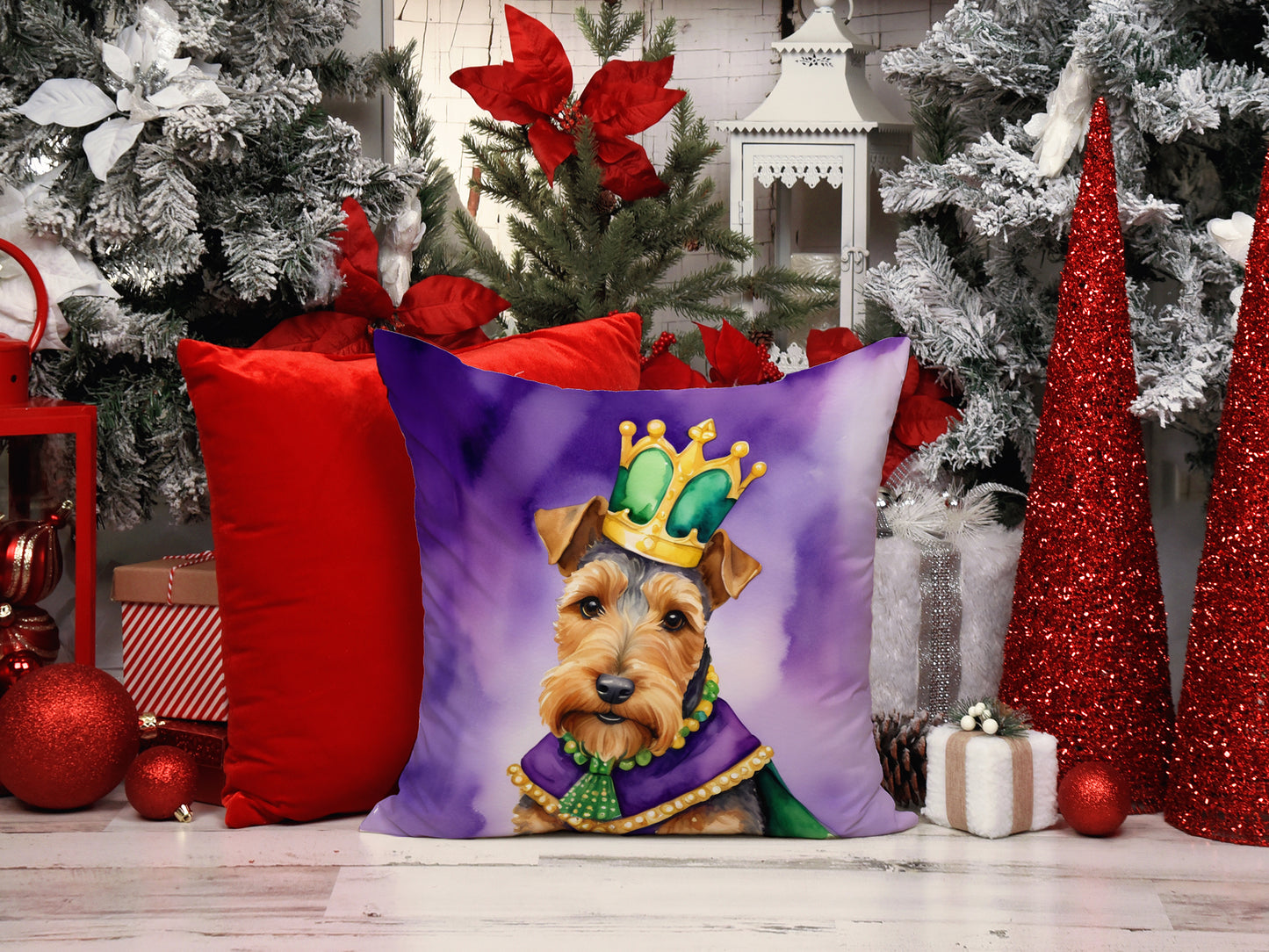 Welsh Terrier King of Mardi Gras Throw Pillow