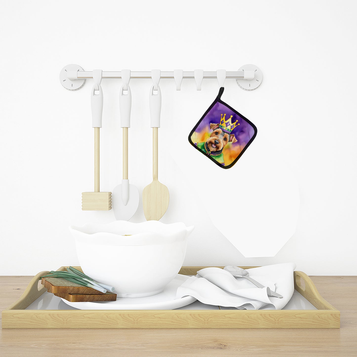 Welsh Terrier King of Mardi Gras Pair of Pot Holders