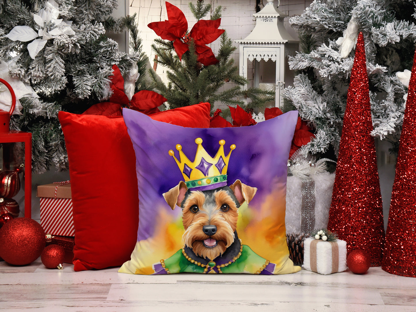 Welsh Terrier King of Mardi Gras Throw Pillow