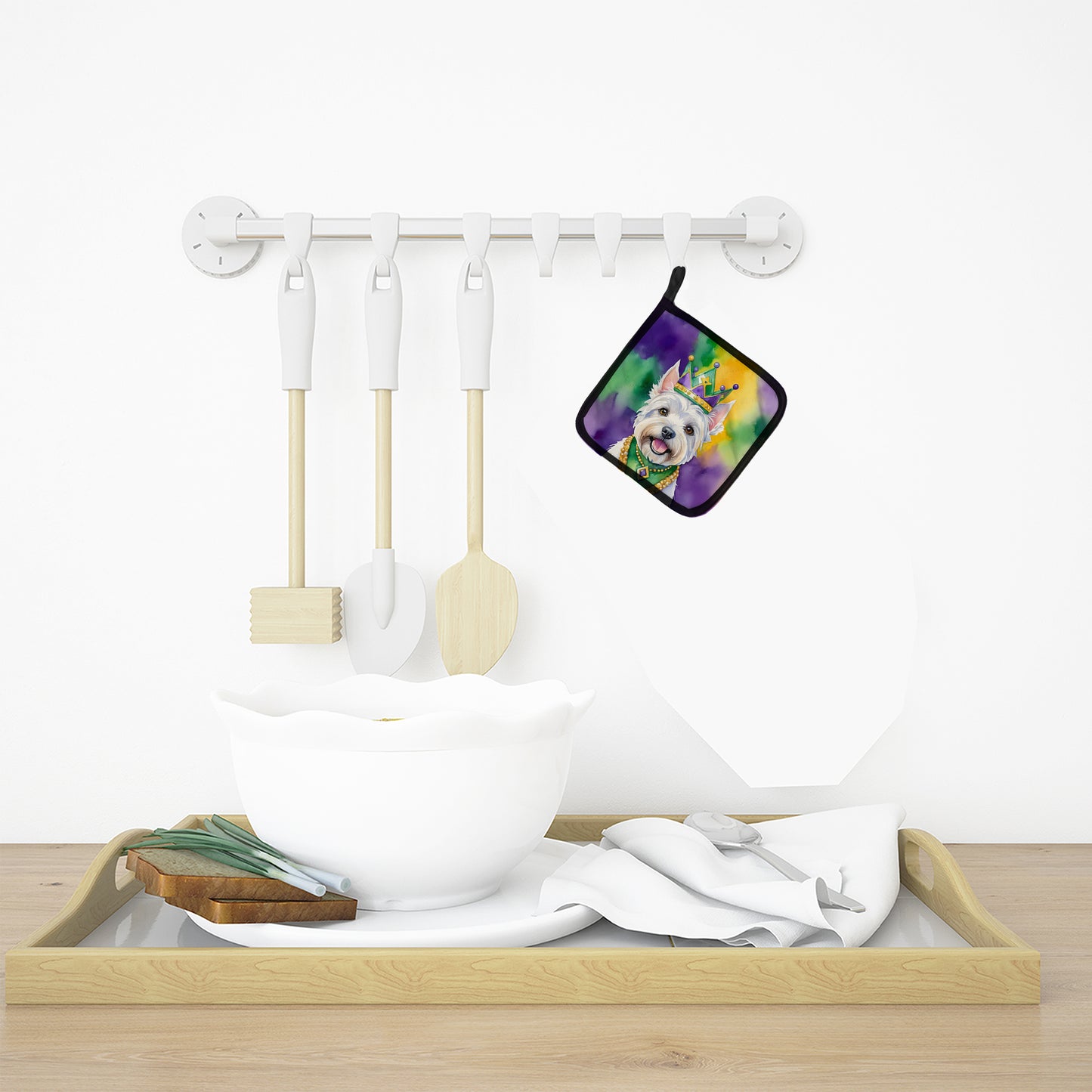 Westie King of Mardi Gras Pair of Pot Holders