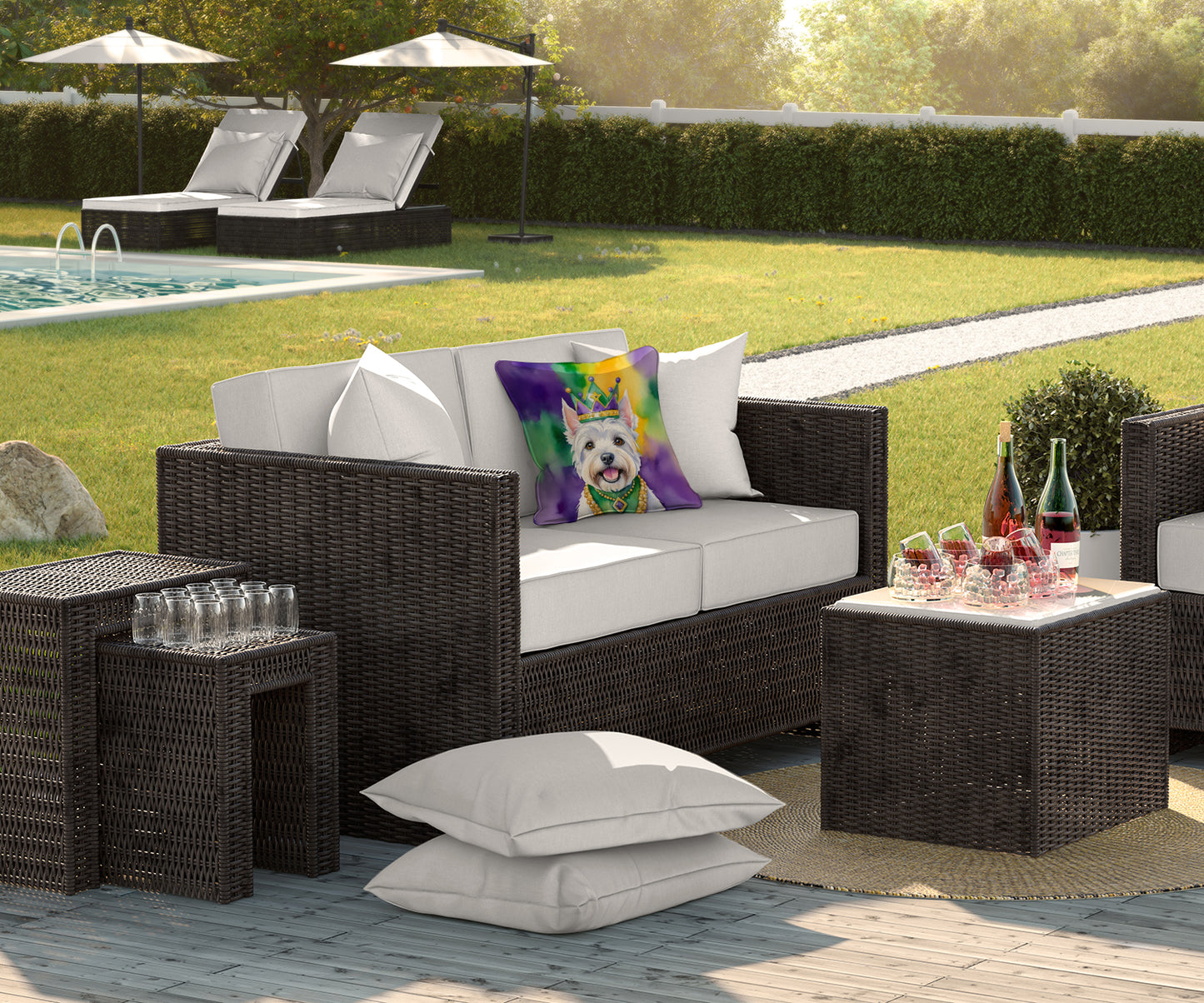 Westie King of Mardi Gras Throw Pillow