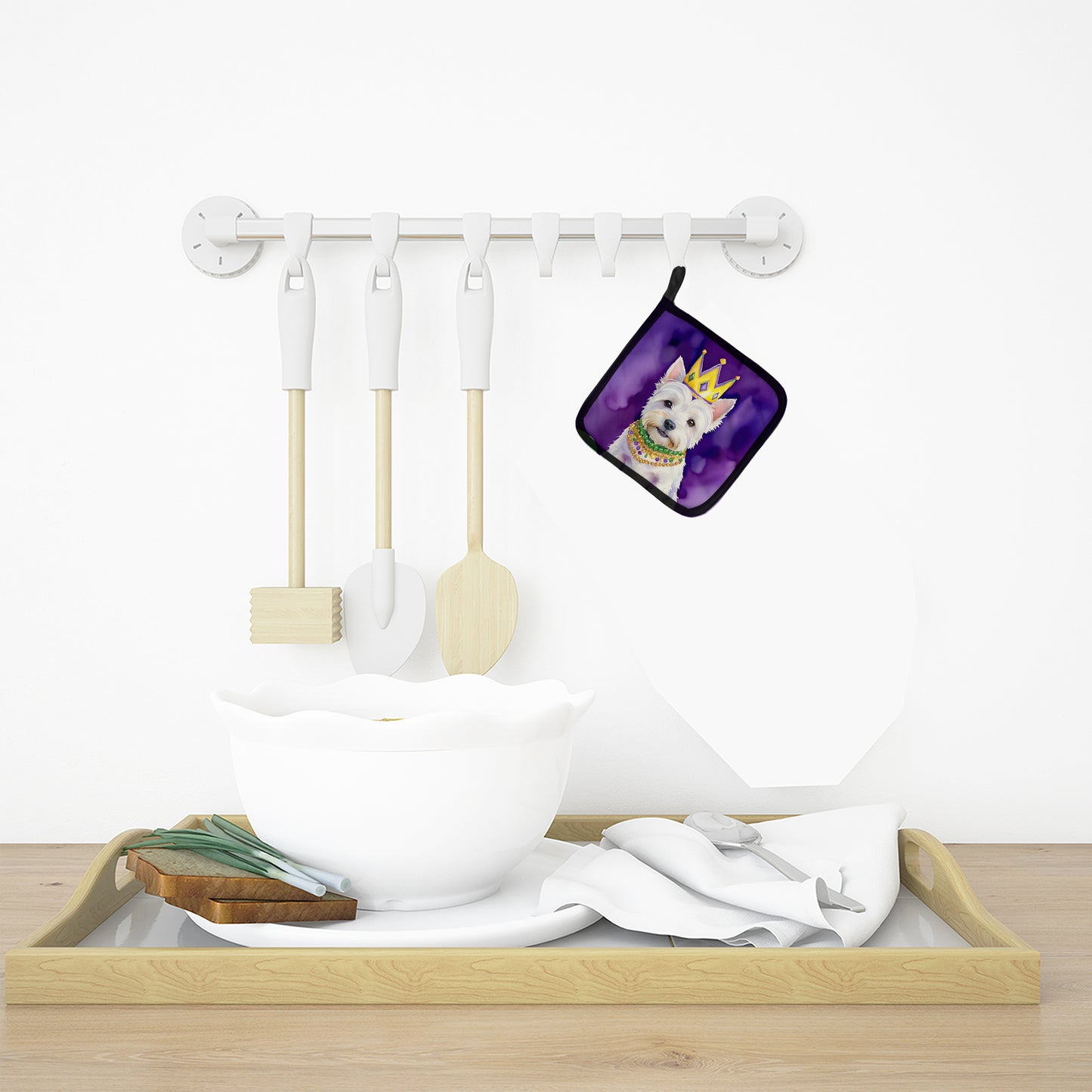 Westie King of Mardi Gras Pair of Pot Holders