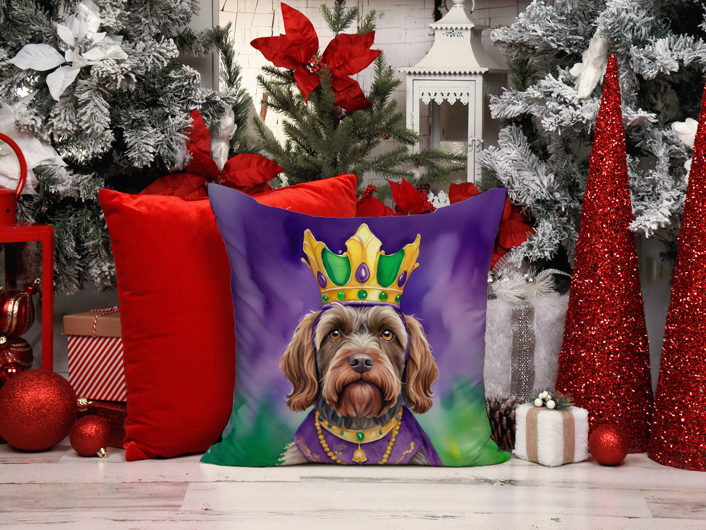 Wirehaired Pointing Griffon King of Mardi Gras Throw Pillow