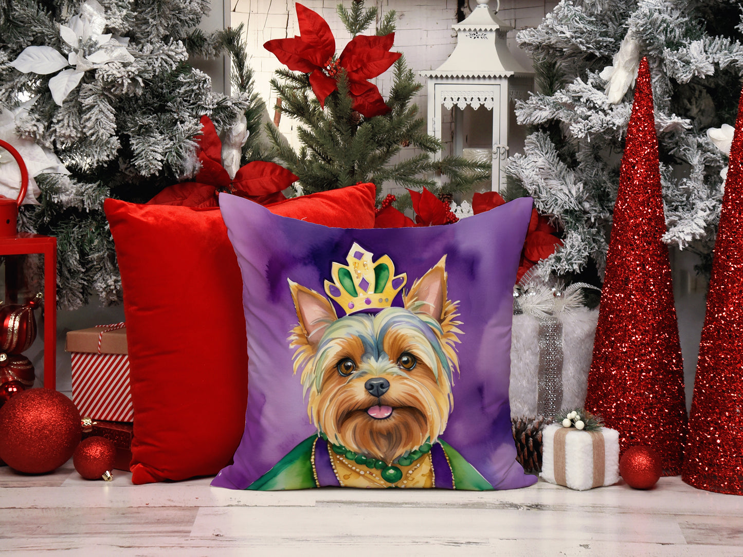 Yorkshire Terrier King of Mardi Gras Throw Pillow