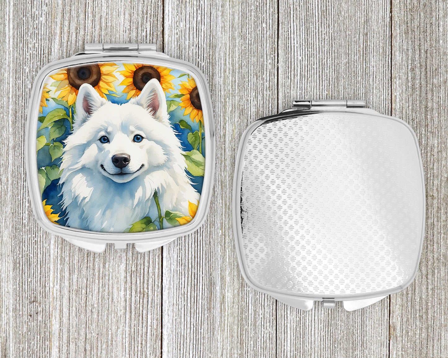 American Eskimo in Sunflowers Compact Mirror