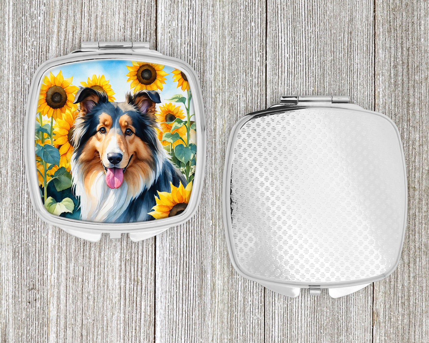 Collie in Sunflowers Compact Mirror