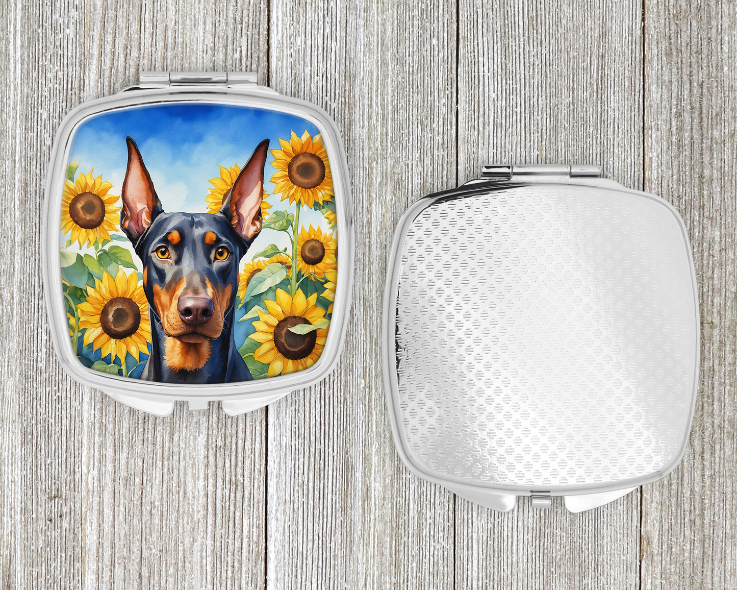 Doberman Pinscher in Sunflowers Compact Mirror