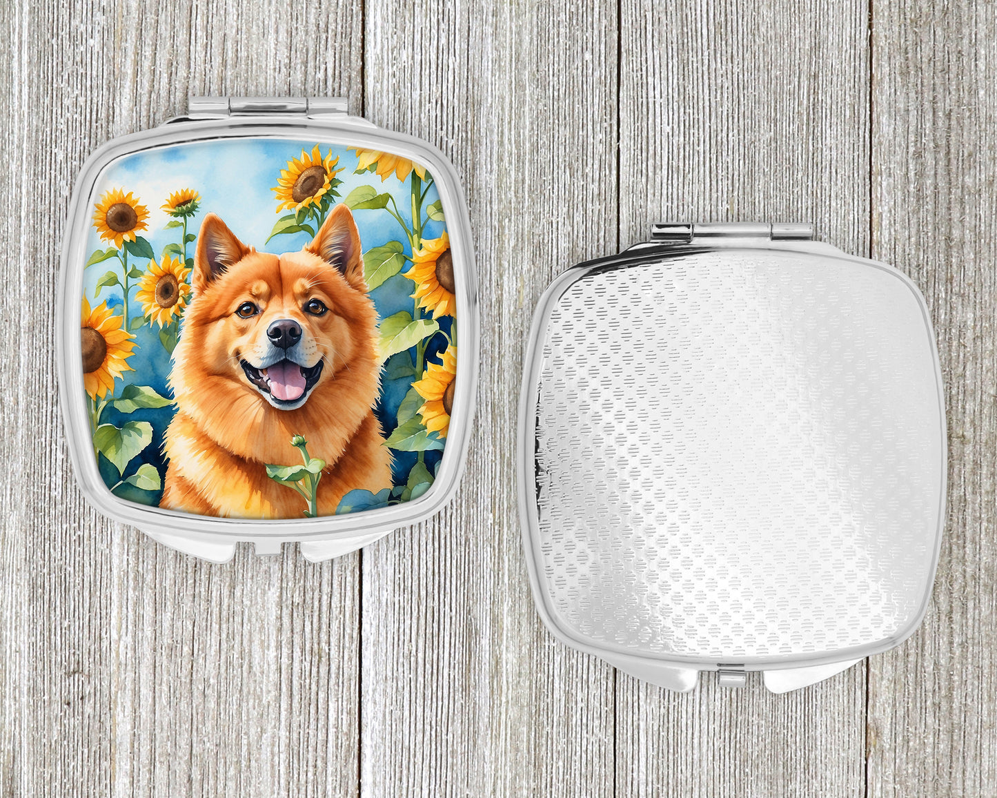 Finnish Spitz in Sunflowers Compact Mirror
