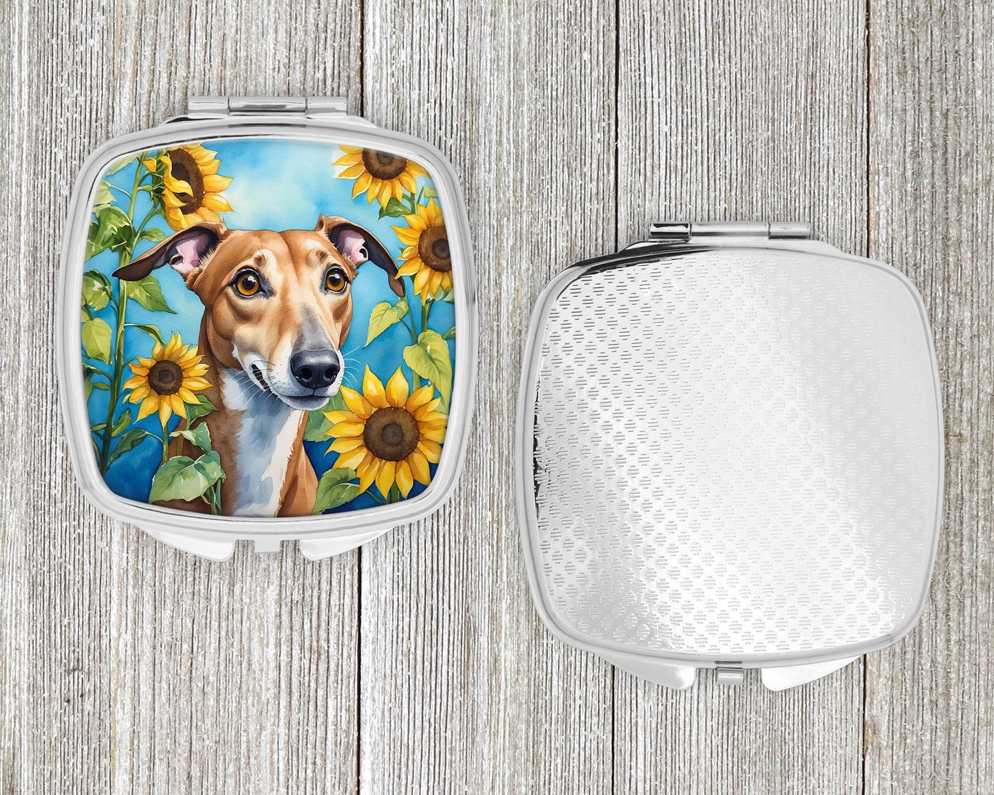 Greyhound in Sunflowers Compact Mirror