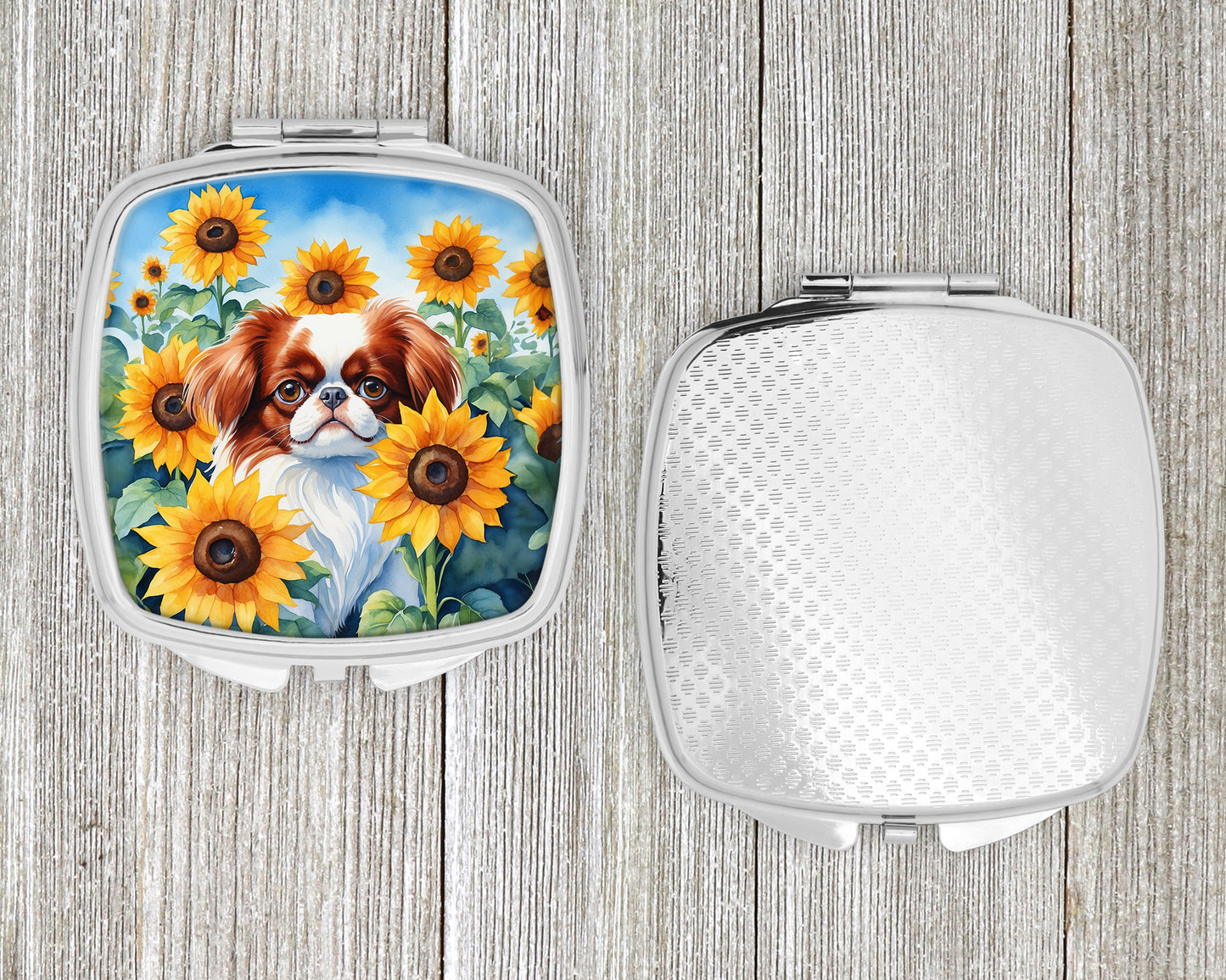 Japanese Chin in Sunflowers Compact Mirror