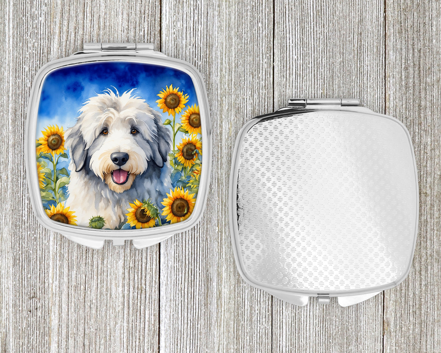 Old English Sheepdog in Sunflowers Compact Mirror