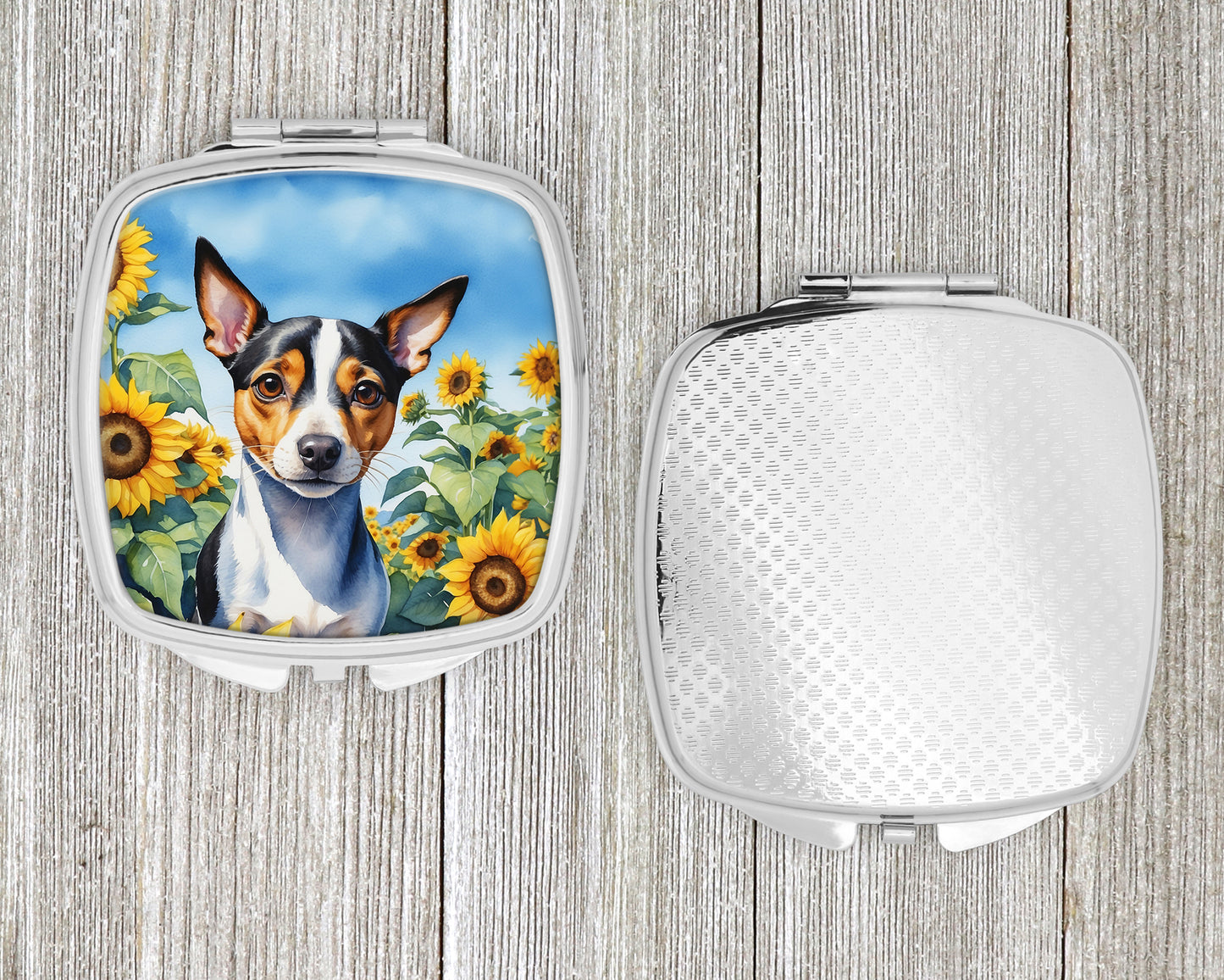 Rat Terrier in Sunflowers Compact Mirror